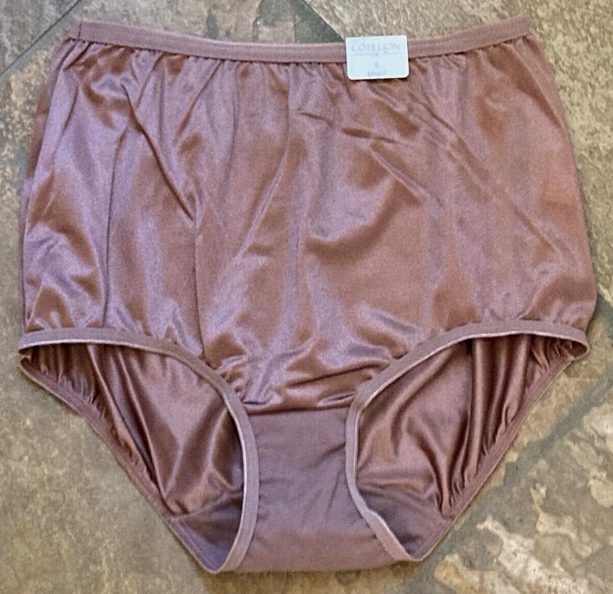923 COTILLION 5/Small Espresso Silky Shiny SATIN All Nylon Brief Panty NWT VTG