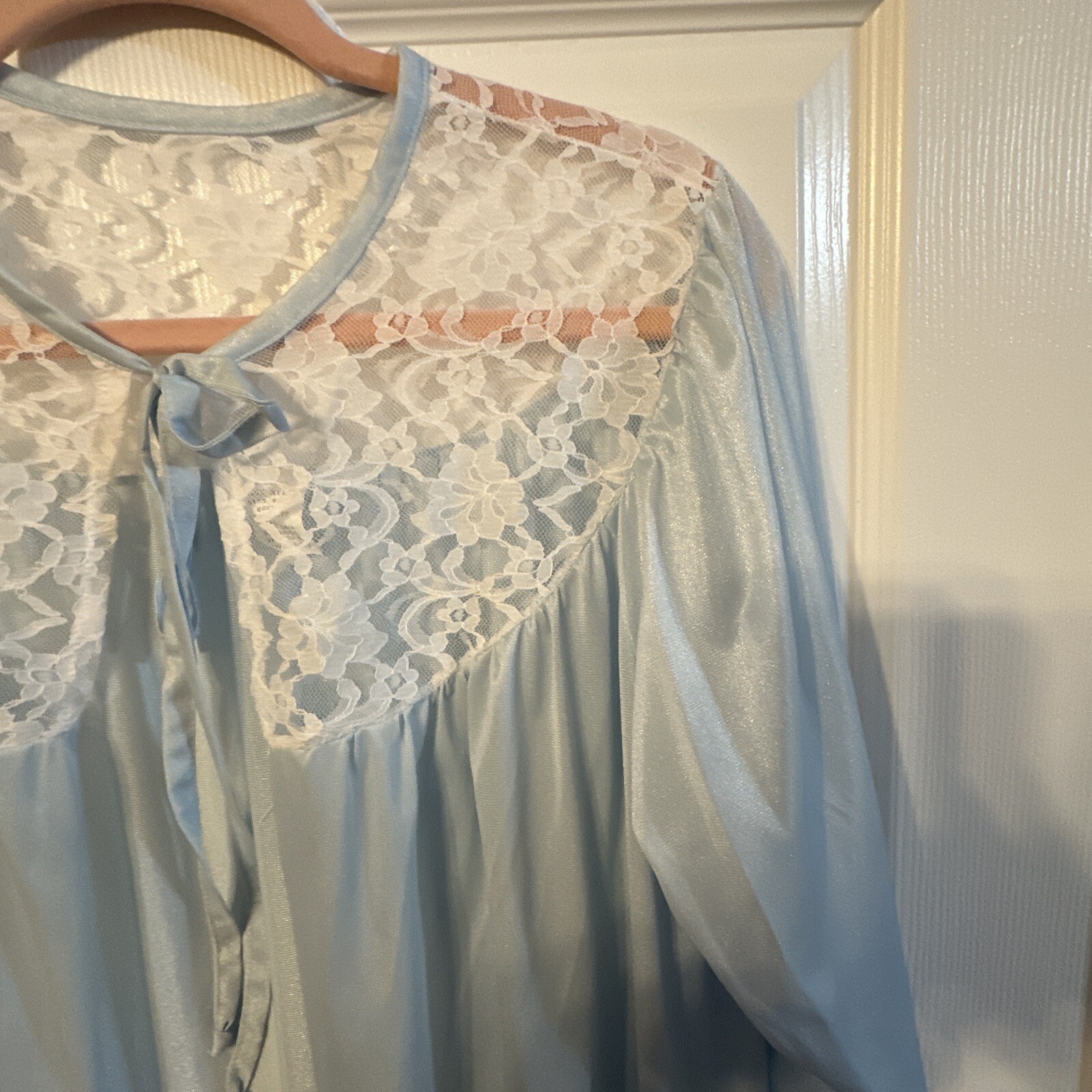 Vtg Blue Peignoir Open Front Embroidered Ruffle Lace Sz 8/16 Romantic Valentine