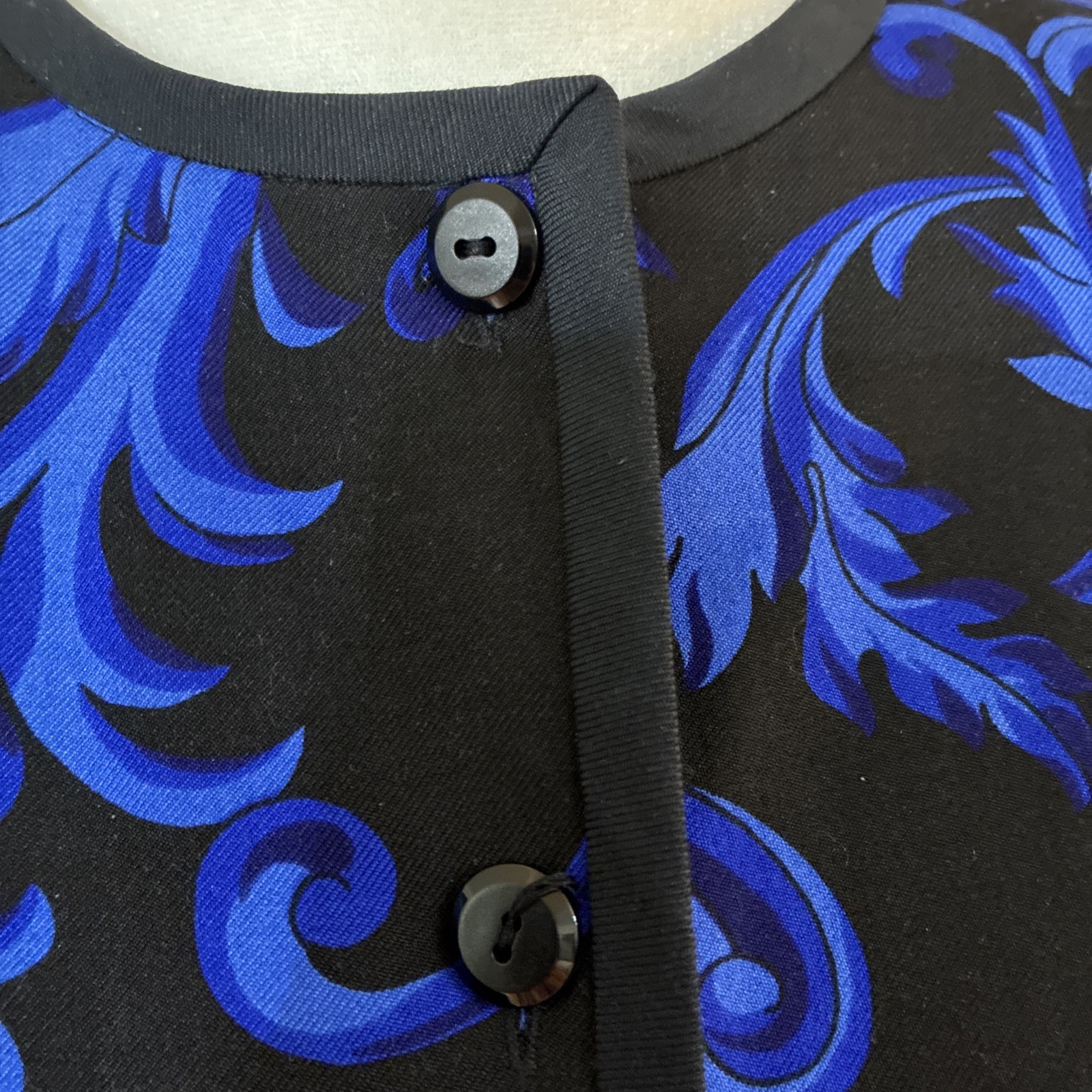 VTG CARLISLE Jacket Silk Wool Blend Women’s Sz 8 Blue Black Lined 80s W/Belt