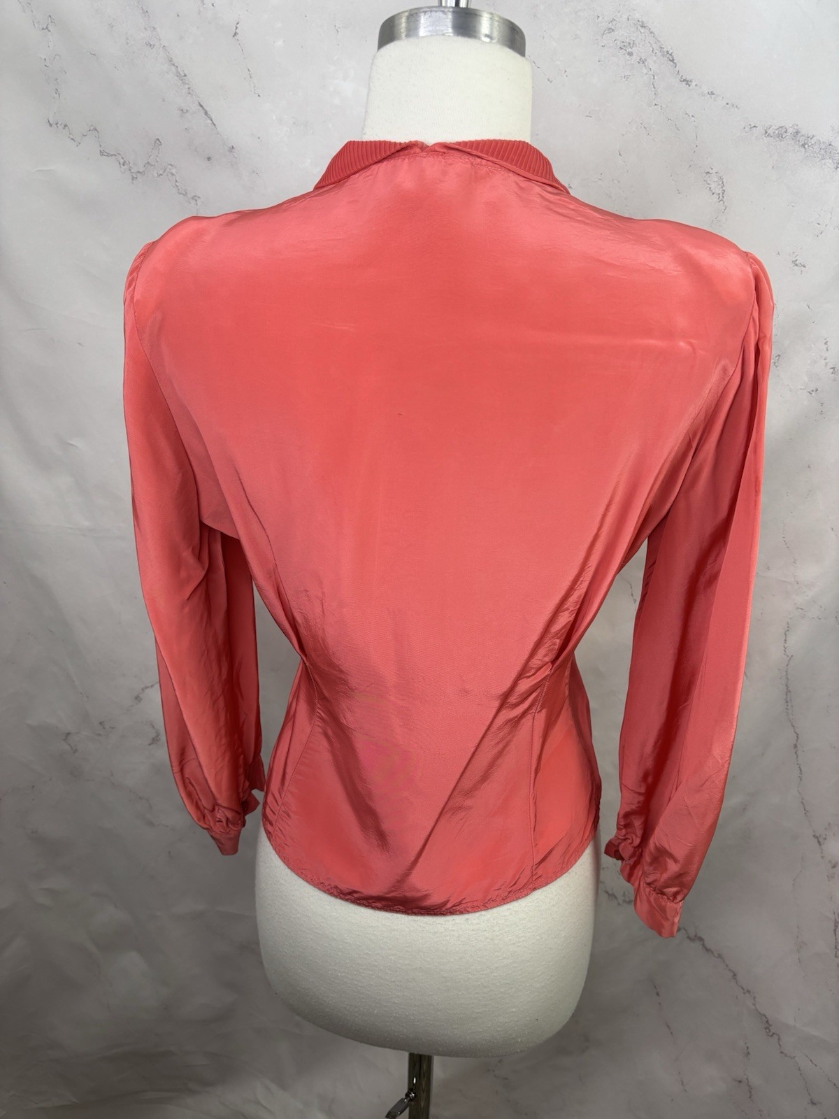 VTG 1940s Pink Button Up Blouse Pink Pleated Collar Retro Rockabilly 40s S Pinup