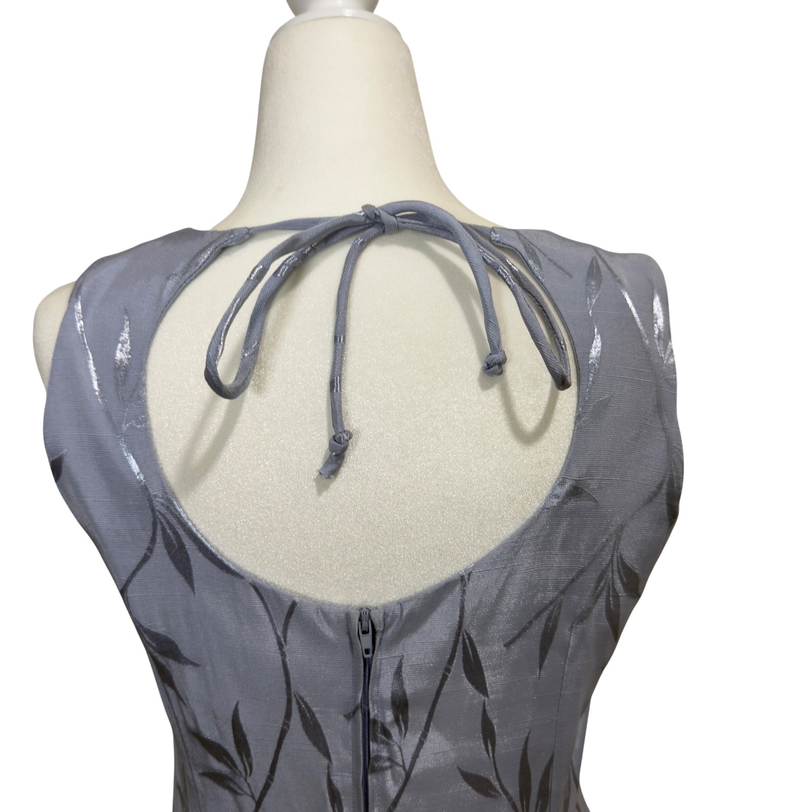 Vintage 90s DBY Ltd Periwinkle Jacquard Maxi Dress Open Back Formal Gown Sz 9/10