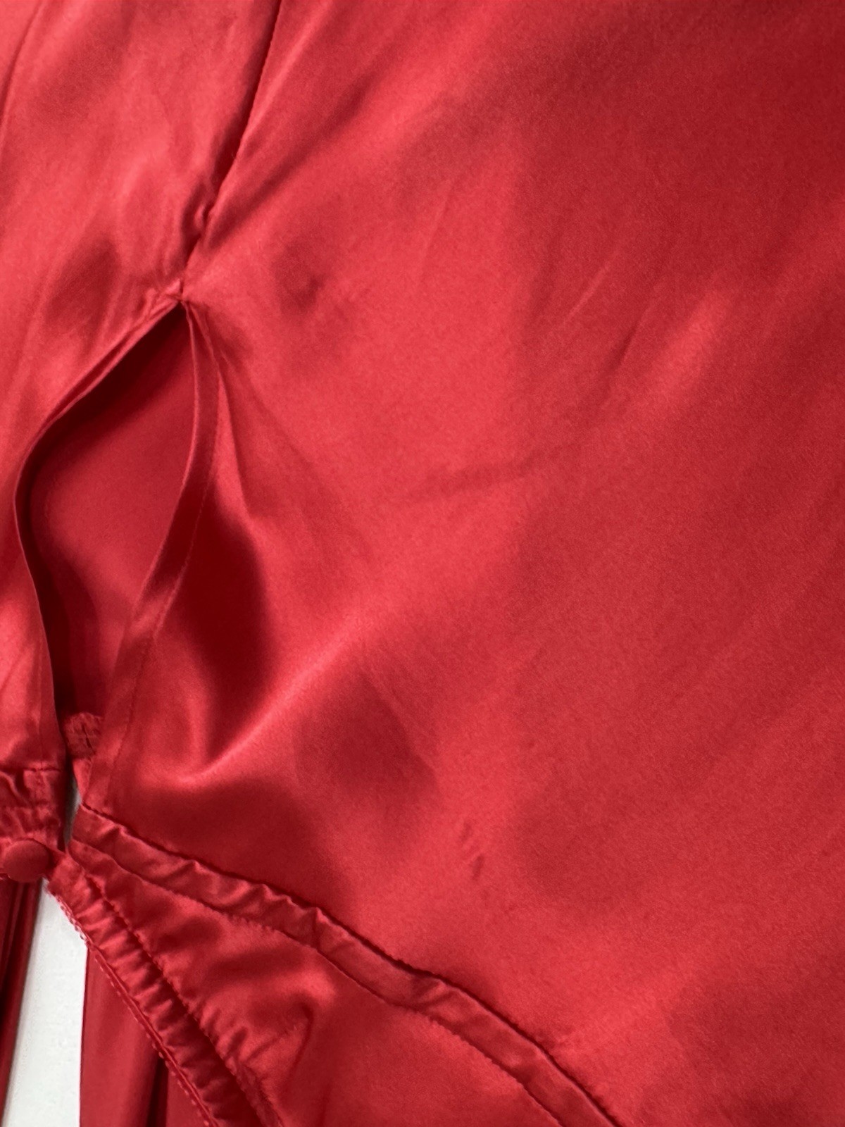 Vtg Jacalyn Bennett Fredericks Silky Red Satin Boudoir Gown Feather Trim S/M