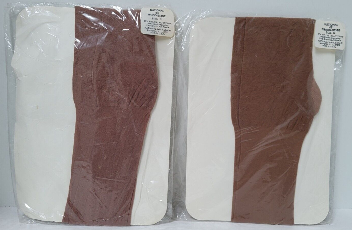 NIP Lot of 2 – National Pantyhose, Color Brown Beige & Wood Beige – Size D