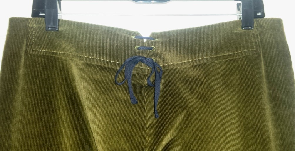 Vintage CHAIKEN Olive Green Mid-Rise Lace-Up Back Corduroy Pants 10 $198 NWT!