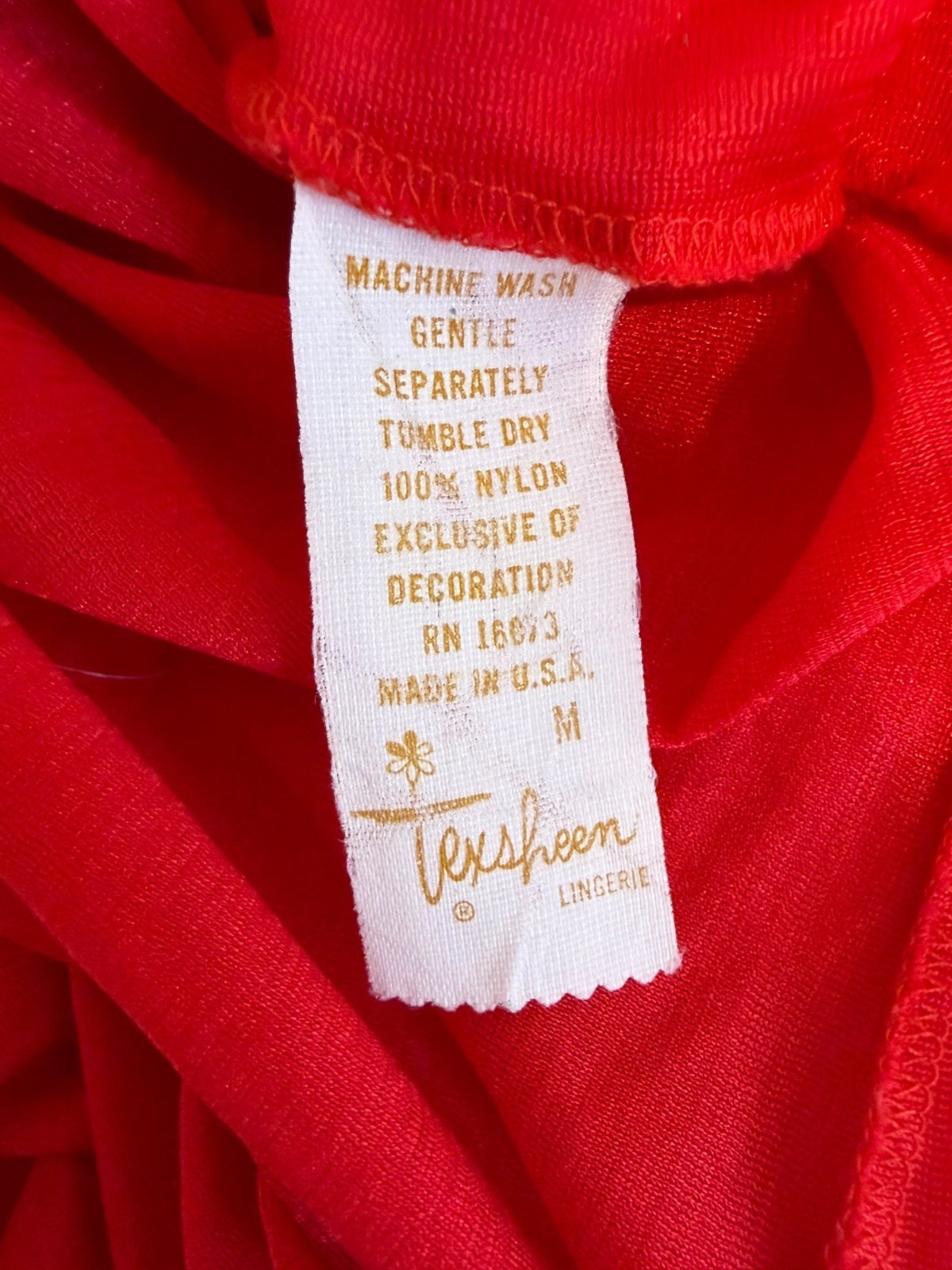 Vintage TEXSHEEN USA Red Lightweight Robe Button Lace Trim MEDIUM Nylon