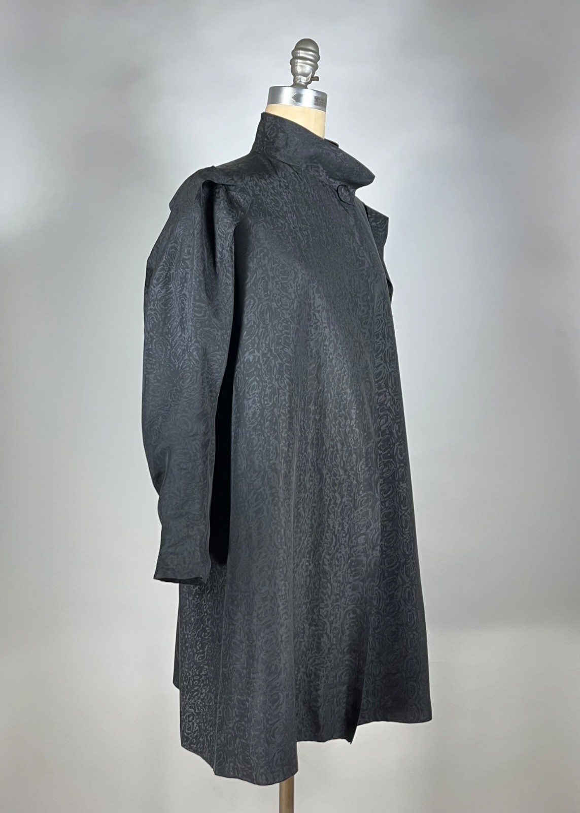 Vintage 1930&rsquo;s black double-faced MOIRE SILK opera coat w/unique shoulder design