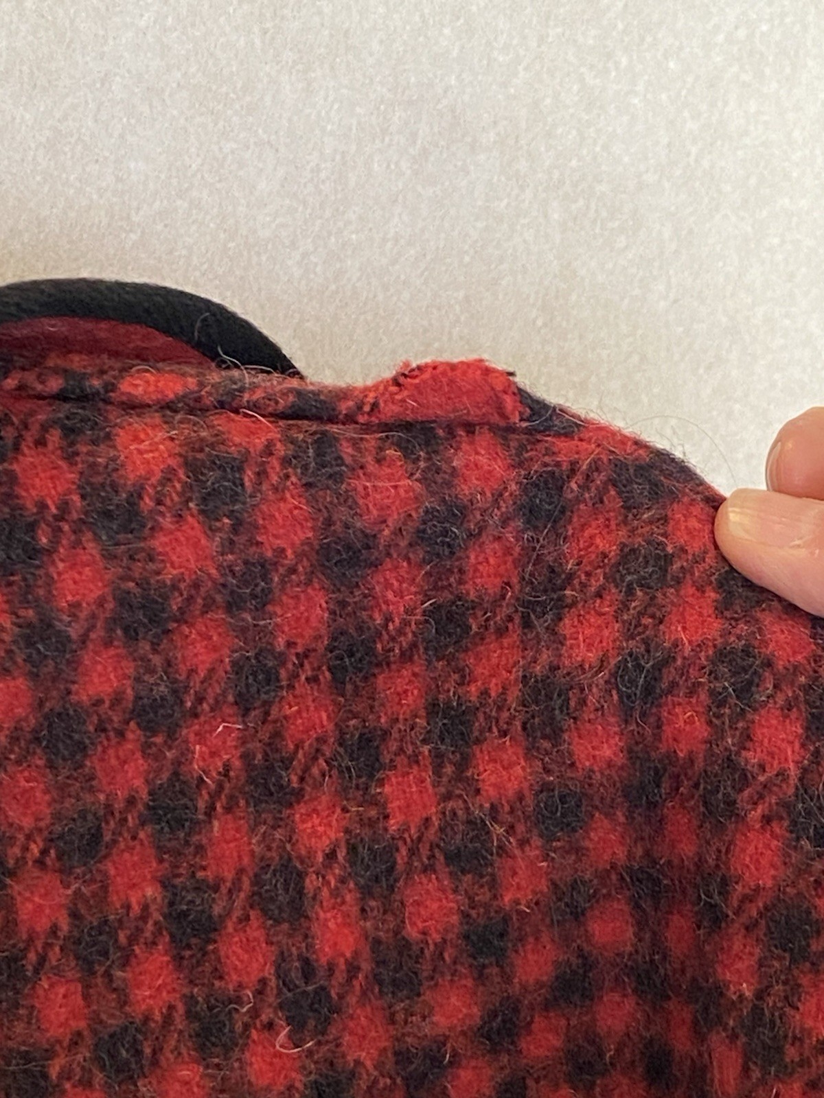 Vintage Wool Cape Red Black Reversible Solid Tartan Plaid Cloak Austrian Buttons