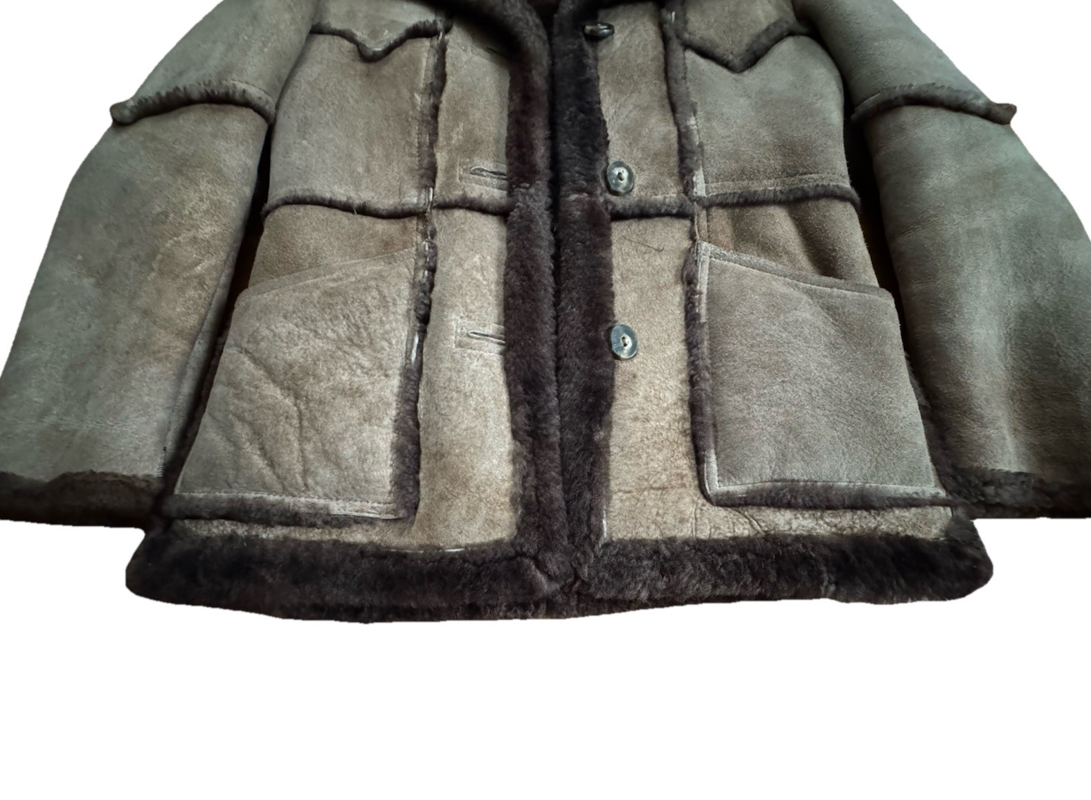 Wilsons Brown Suede Shearling Fur Coat Size 12, Vintage Style, Chest 42in