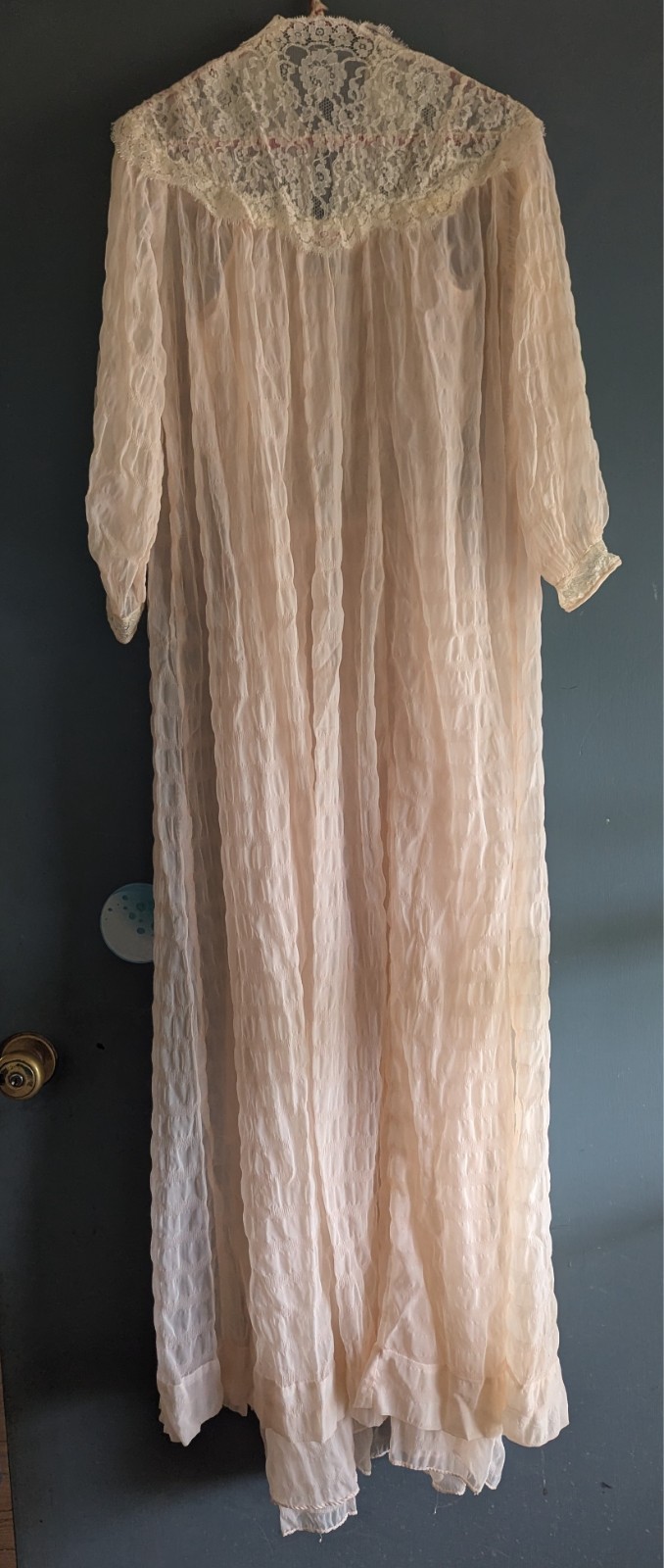 1930s Floor Length Nightgown Sheer Lingerie 2-Piece Pale Peach Size Small