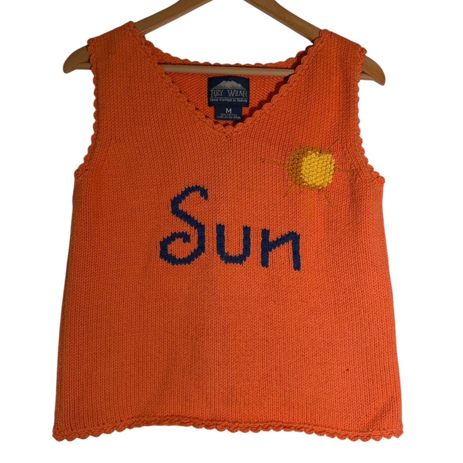 Vintage Rey Wear 90&rsquo;s Women&rsquo;s Hand Knitted Sun Sweater Vest Orange Medium