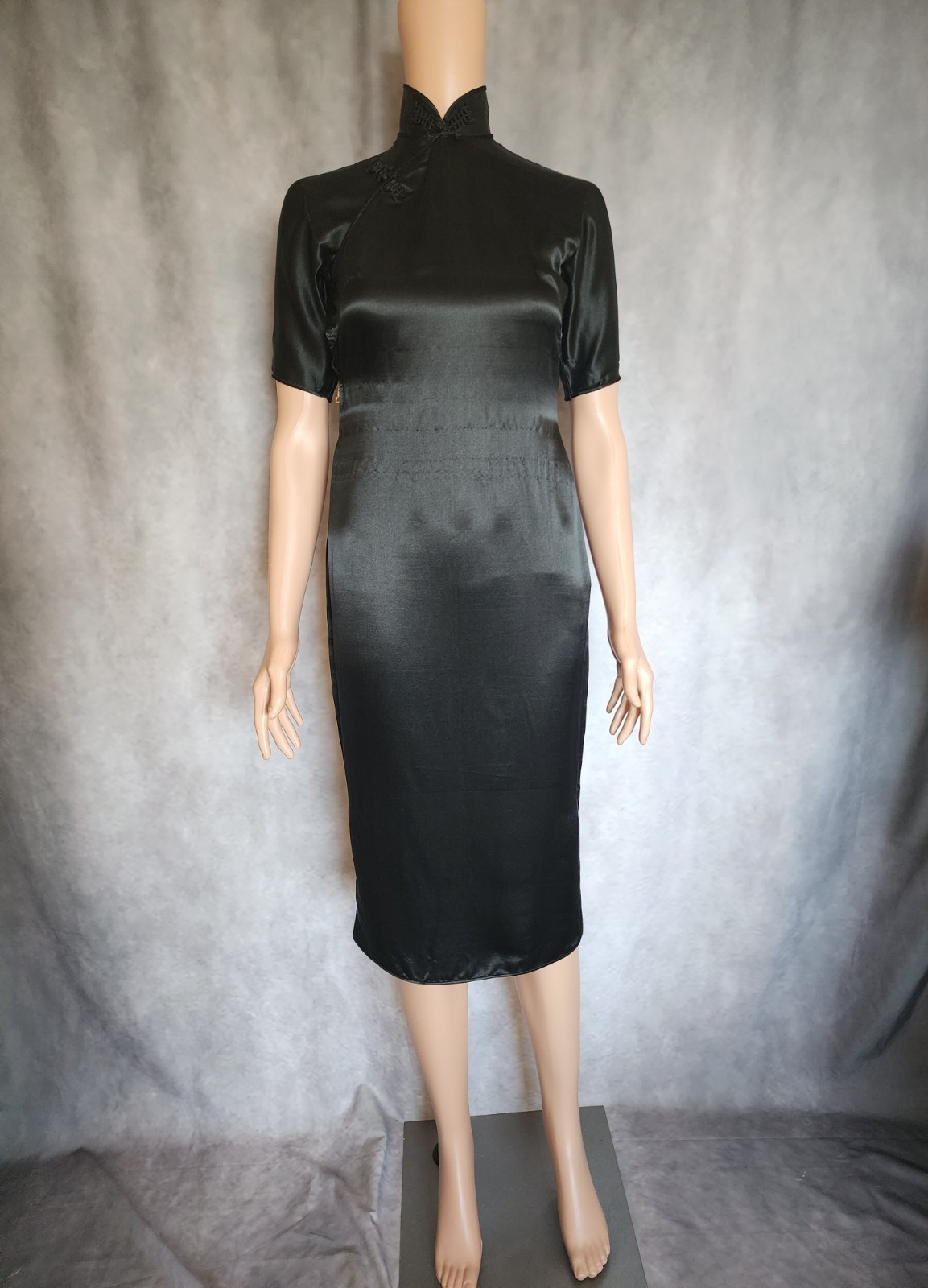 Vintage 1950s Cheongsam Qipao Dress Size XS Black Silk