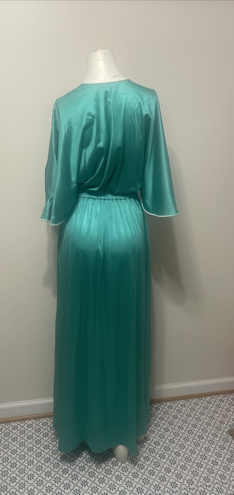 Vintage Vanity Fair Robe Peignoir Dressing Gown Womens M Flutter Teal Boudoir We