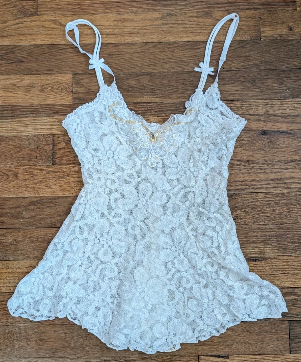 Vintage 60&rsquo;s Babydoll Camisole Lace Floral The Priscilla Collection Small Sequin