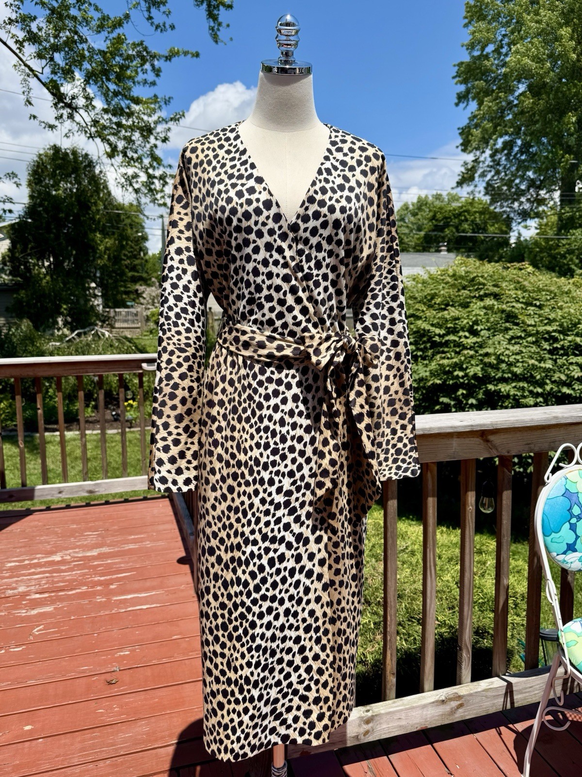 Vintage 70s Leopard Print Batwing Dress with Matching Belt