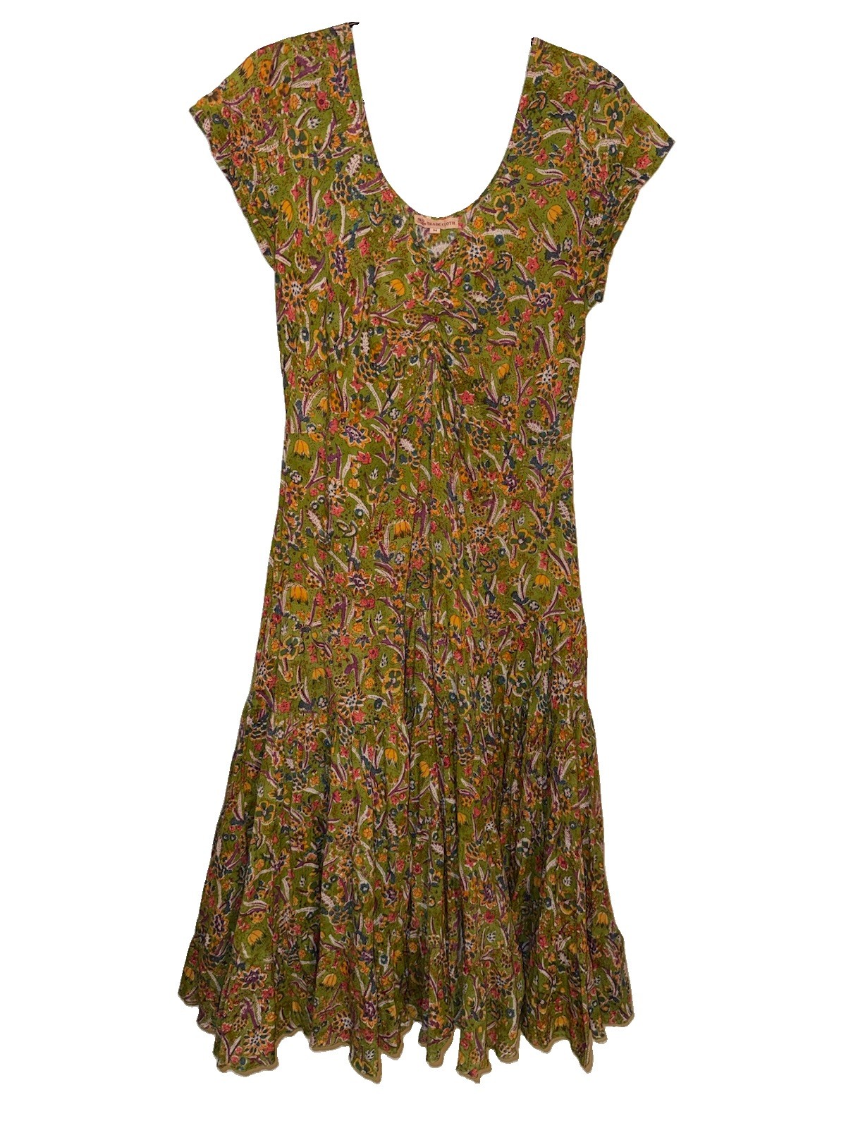 Trade Cloth Indian Floral Peasant Dress Cotton Bohemian Size M Summer Beach