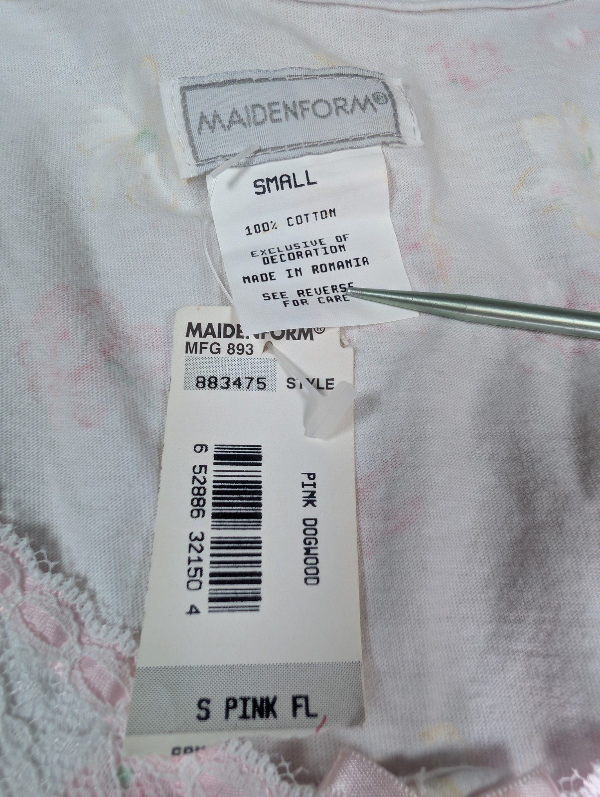 Vintage NWT Maidenform Nightgown Pink Dogwood Size Small 100% Cotton