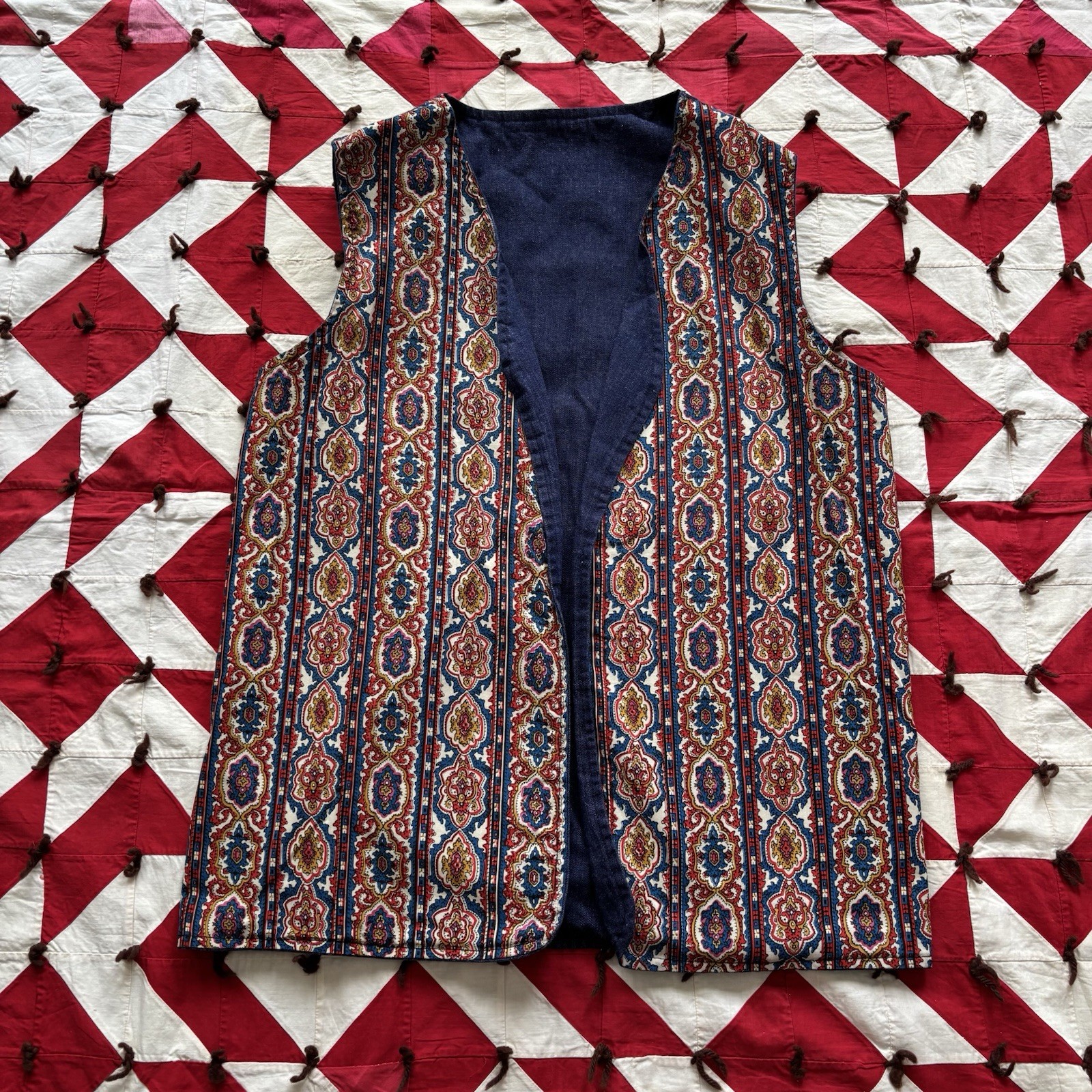 Vintage 1970s Reversible Hippie Style Best Open Front As Is Cute Poly Blend