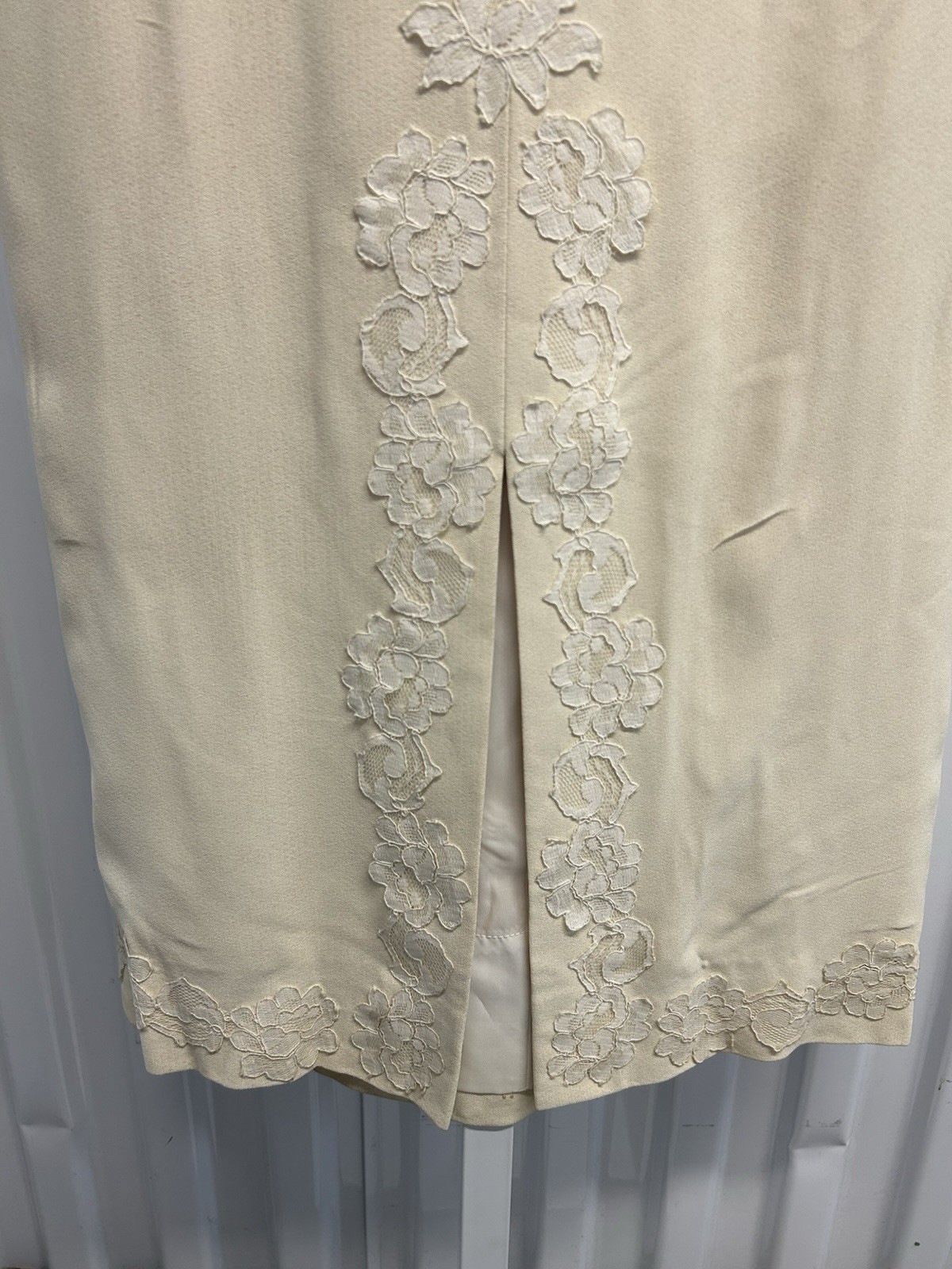 VTG 1960s Babydoll Ivory Lace Appliqué Column Maxi Dress Women’s S/M Unbranded