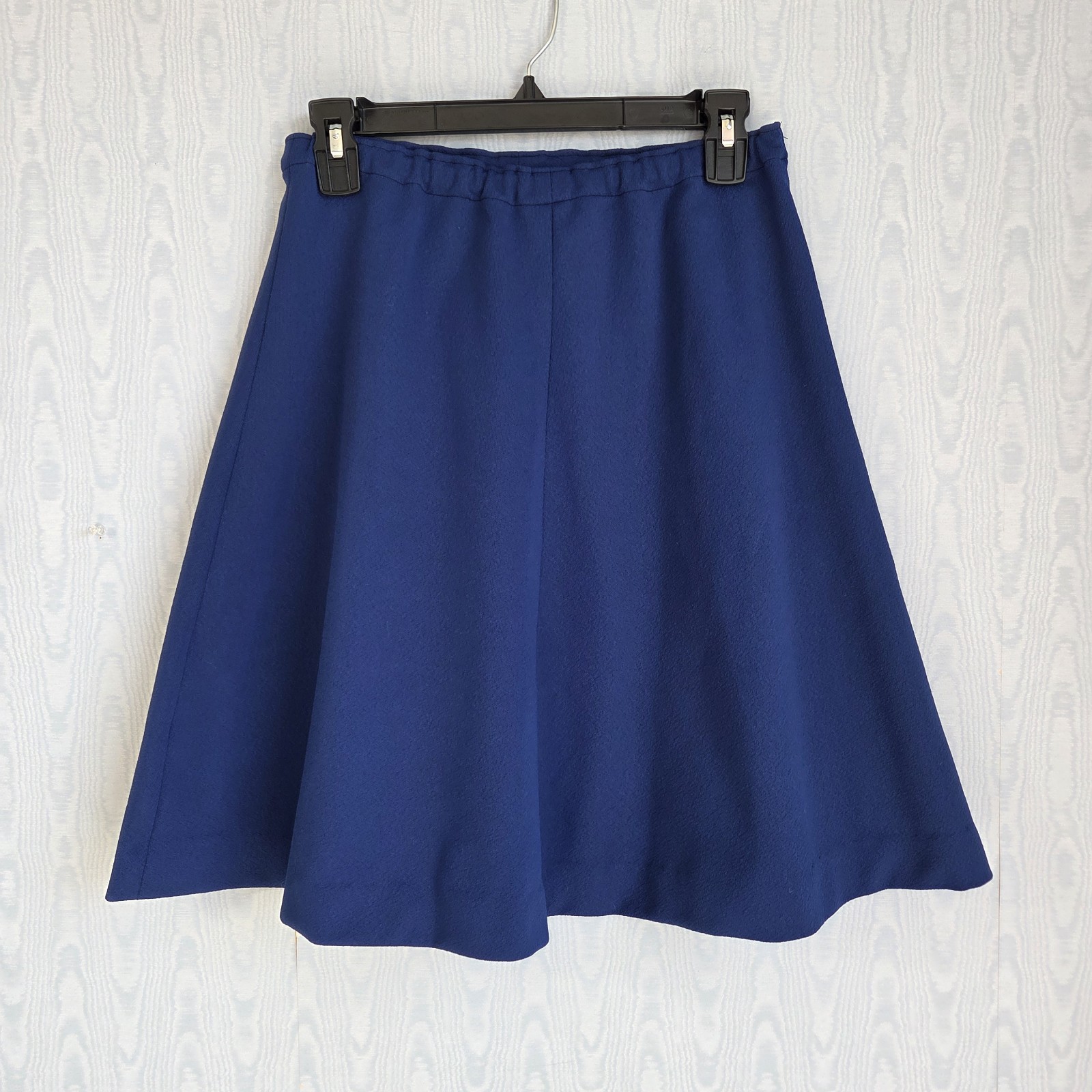 Vtg 70s Circle Skirt Size S Blue Elastic Waist Knee Length Handmade Textured