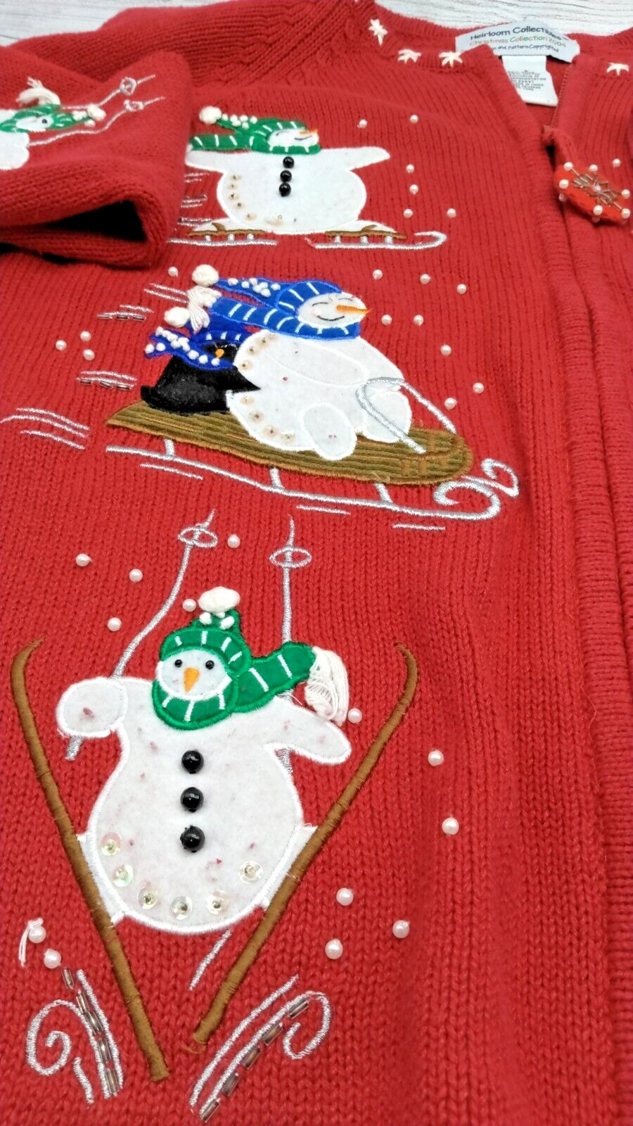 VTG 2004 Heirloom Collectables Christmas Winter Sweater Red Full Zip Size Small