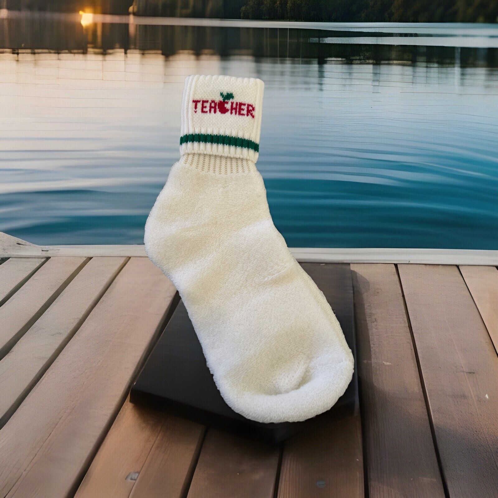 VTG Socks Teacher School for Bare Feet USA Quarter 90s 9-11 White Acrylic Blend