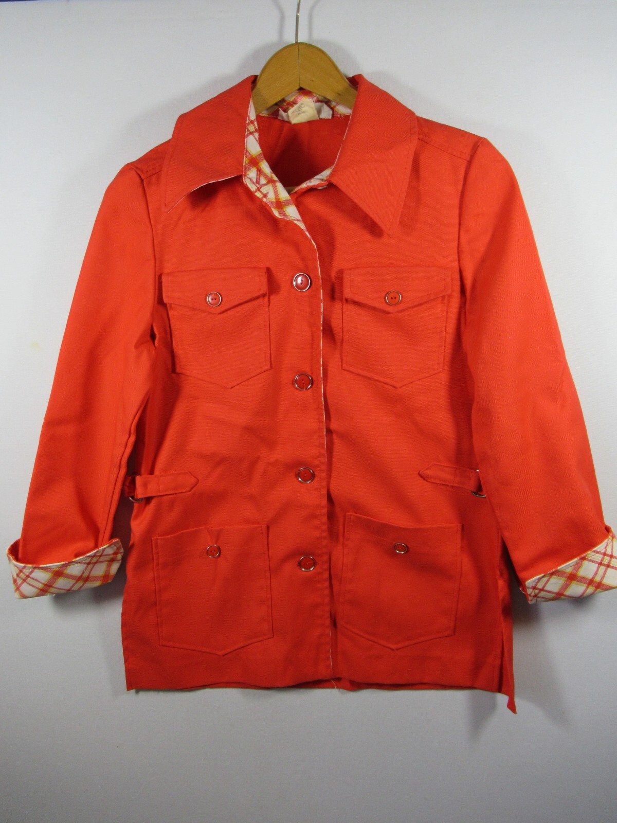 Vintage 70s Jacket Women Orange Cotton Polyester Blend White Stag Mod