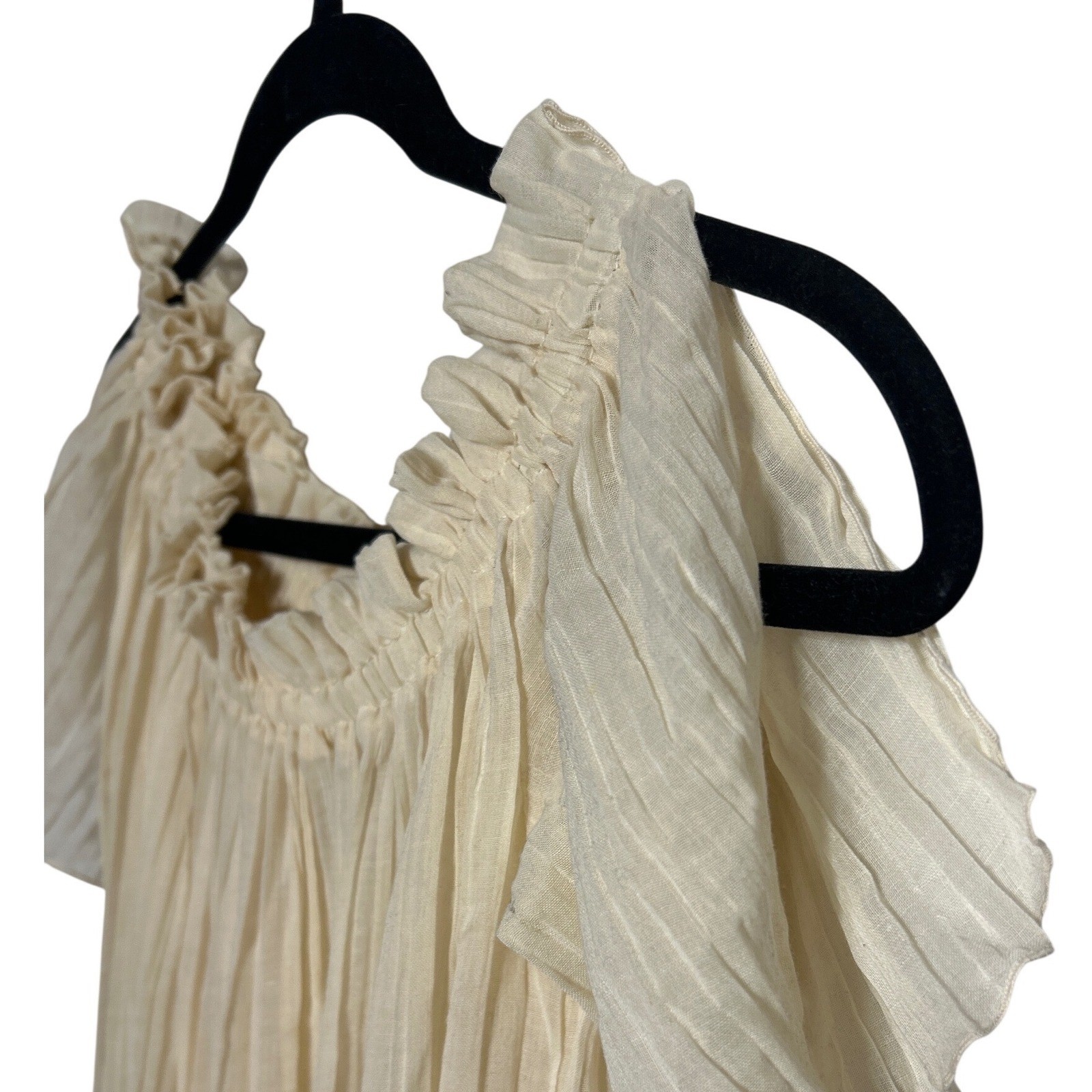 VTG Split Shoulder Sheer Ruffled Night Gown Cream Women&rsquo;s 16&Prime; Wide 48&Prime; Long