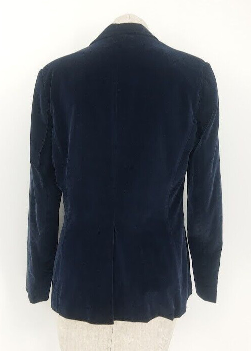 Vintage Present Co Womens Button Up Blazer Size 13/14 Velour Jacket Navy Blue