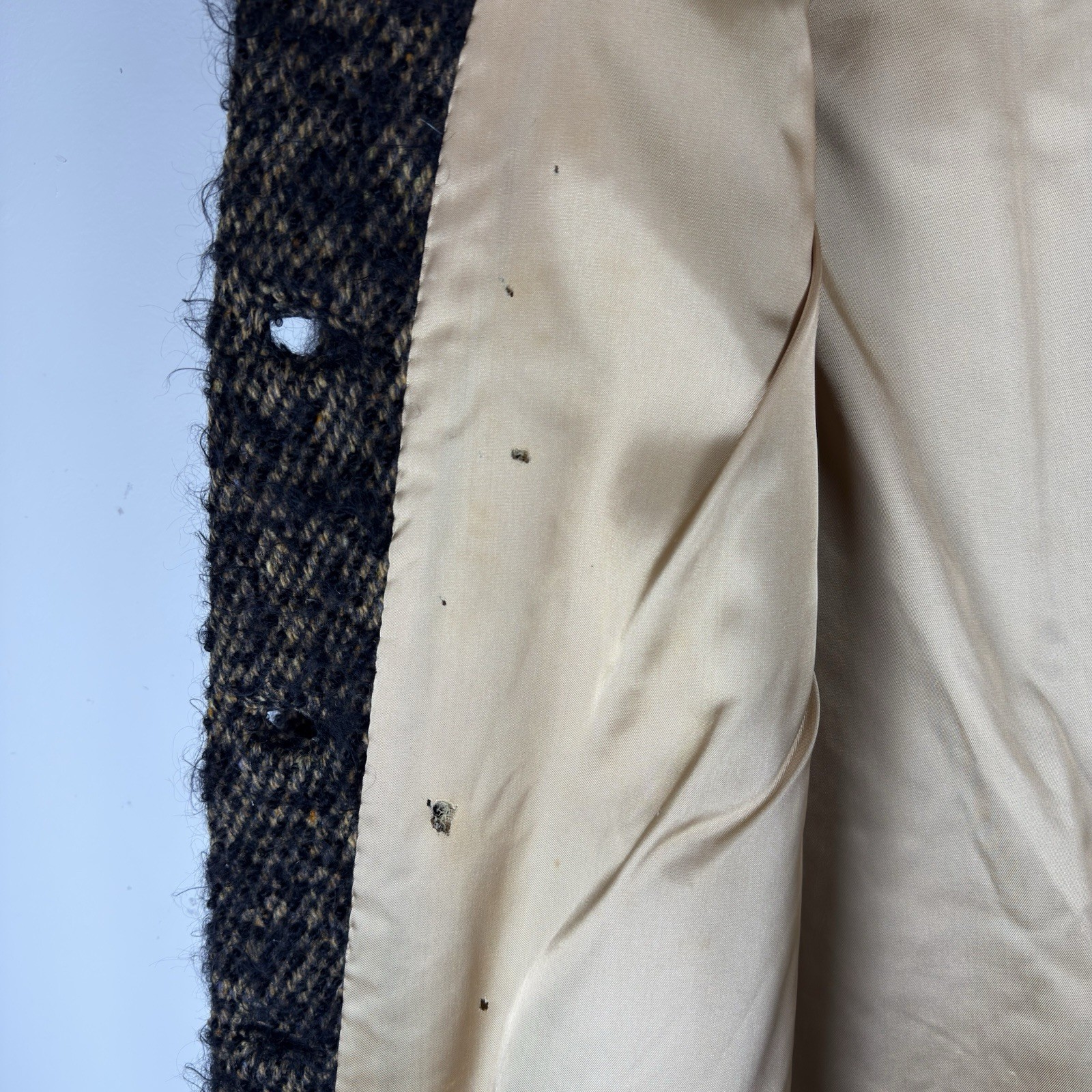 VTG 1960s Custom Made Wool Tweed Double Breasted Coat Womens Small Black Tan NYC