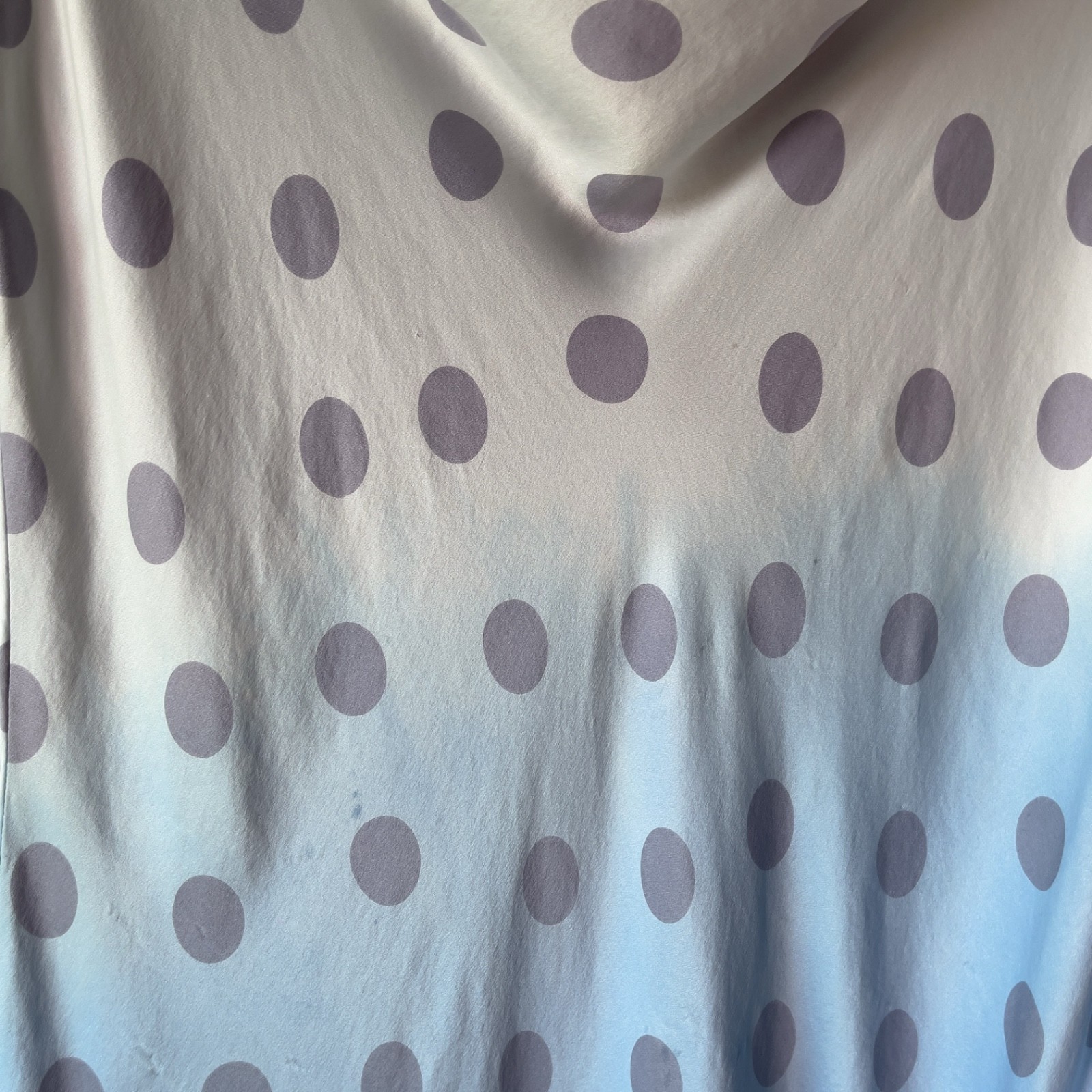 Vintage Pale Lavender & Hand-Dyed Blue Silk Polka Dot Slip Dress (S–M)