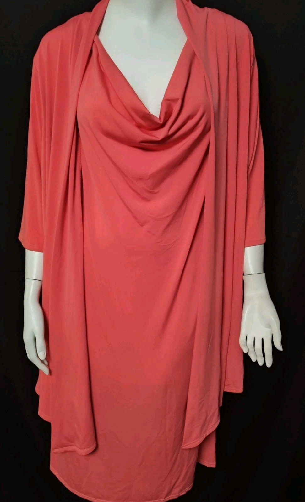 Vintage 3X dress cardigan coral pink USA slinky career wedding cruise mother