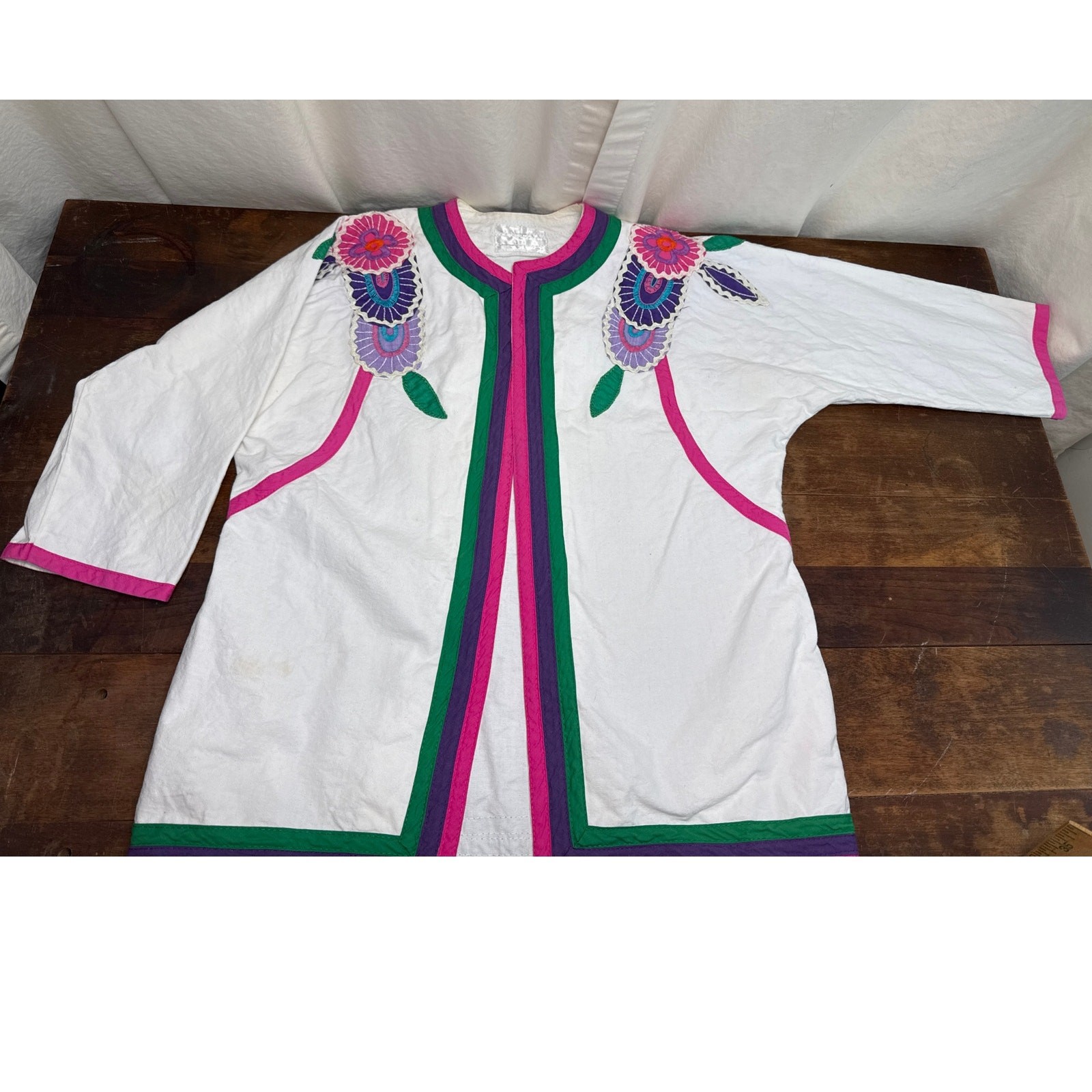 Diseños Delfis Telas Tlaquepaque Jalisco Vintage Mexico Embroidered Top Small