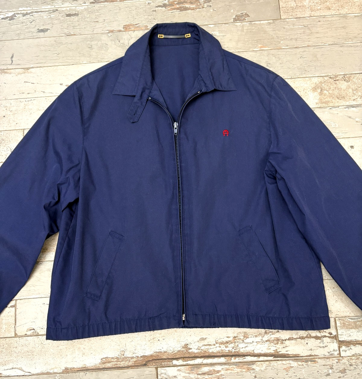 VTG Etienne Aigner Jacket Harrington Bomber Blouson Woman Size 12 Navy CROPPED
