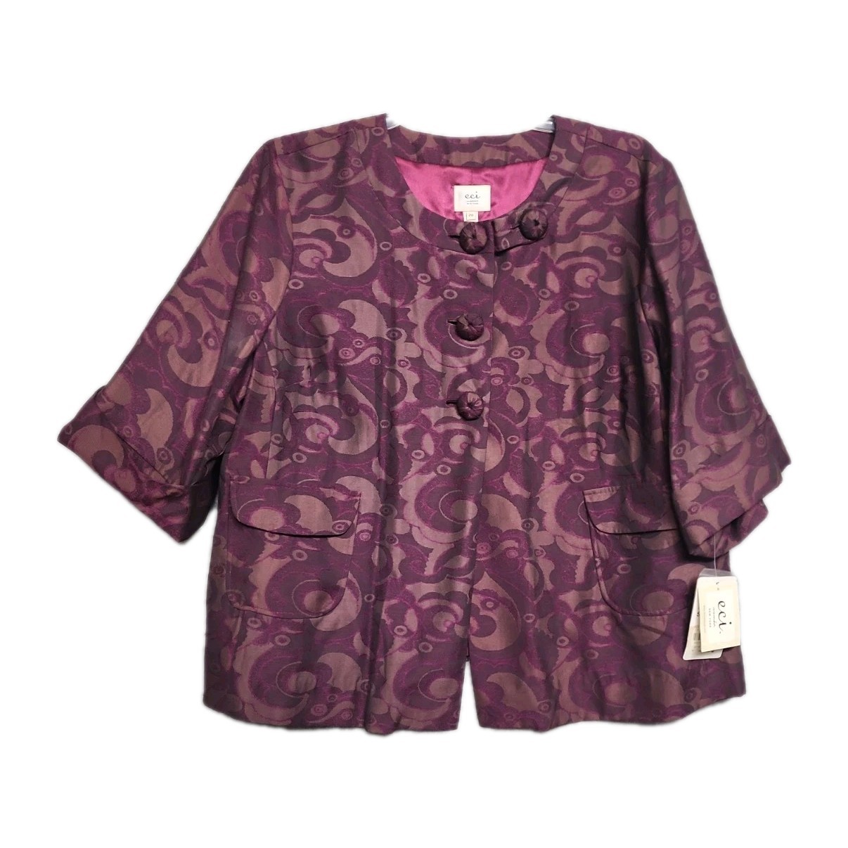 Womens Vintage 80s Purple Brocade Rosette Button Jacket Cardigan Size 20 ECI