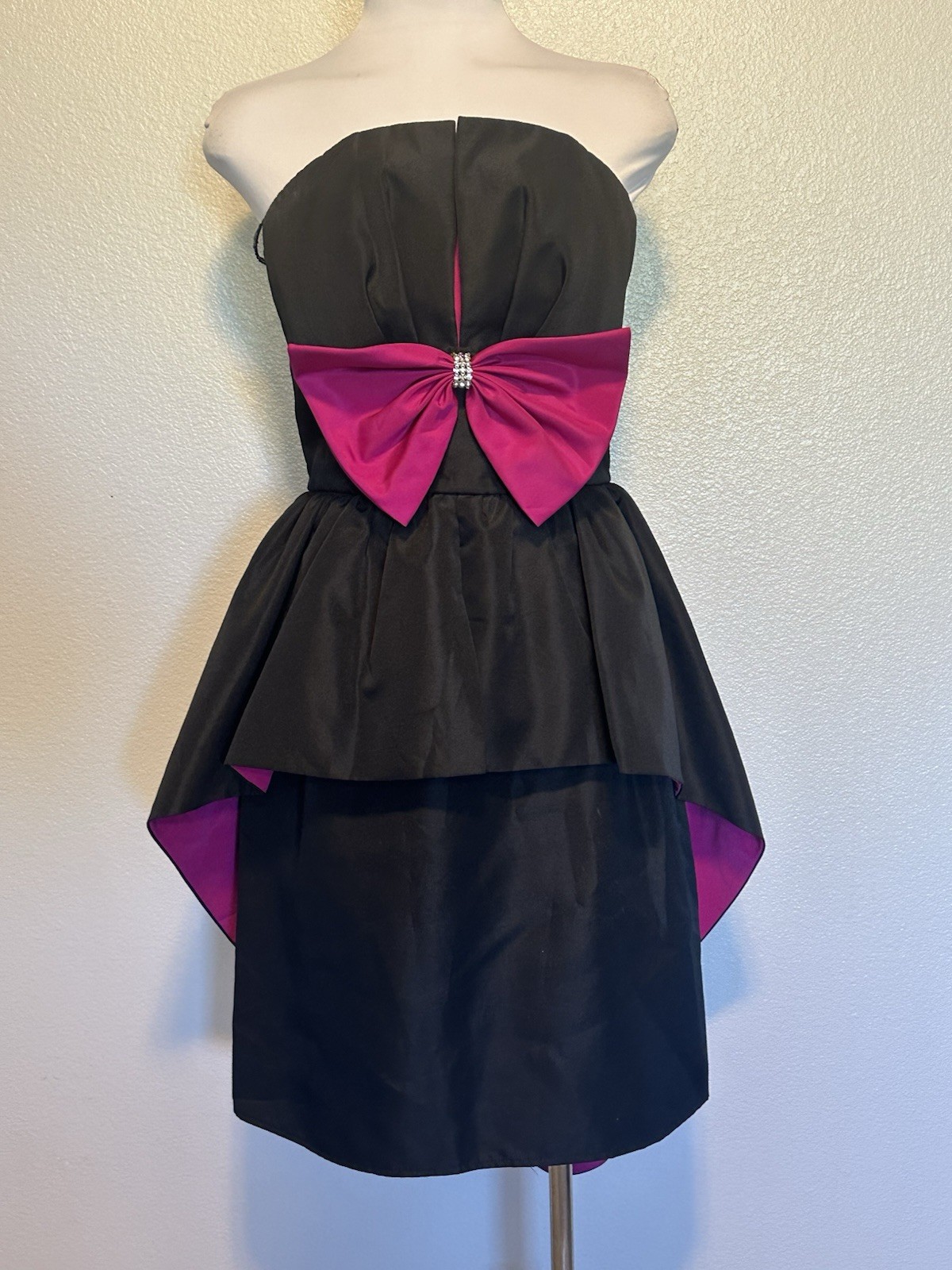 80&rsquo;s Vintage Huey Waltzer Darcy Dress Party Cocktail Bow Strapless Glam Sz S/M