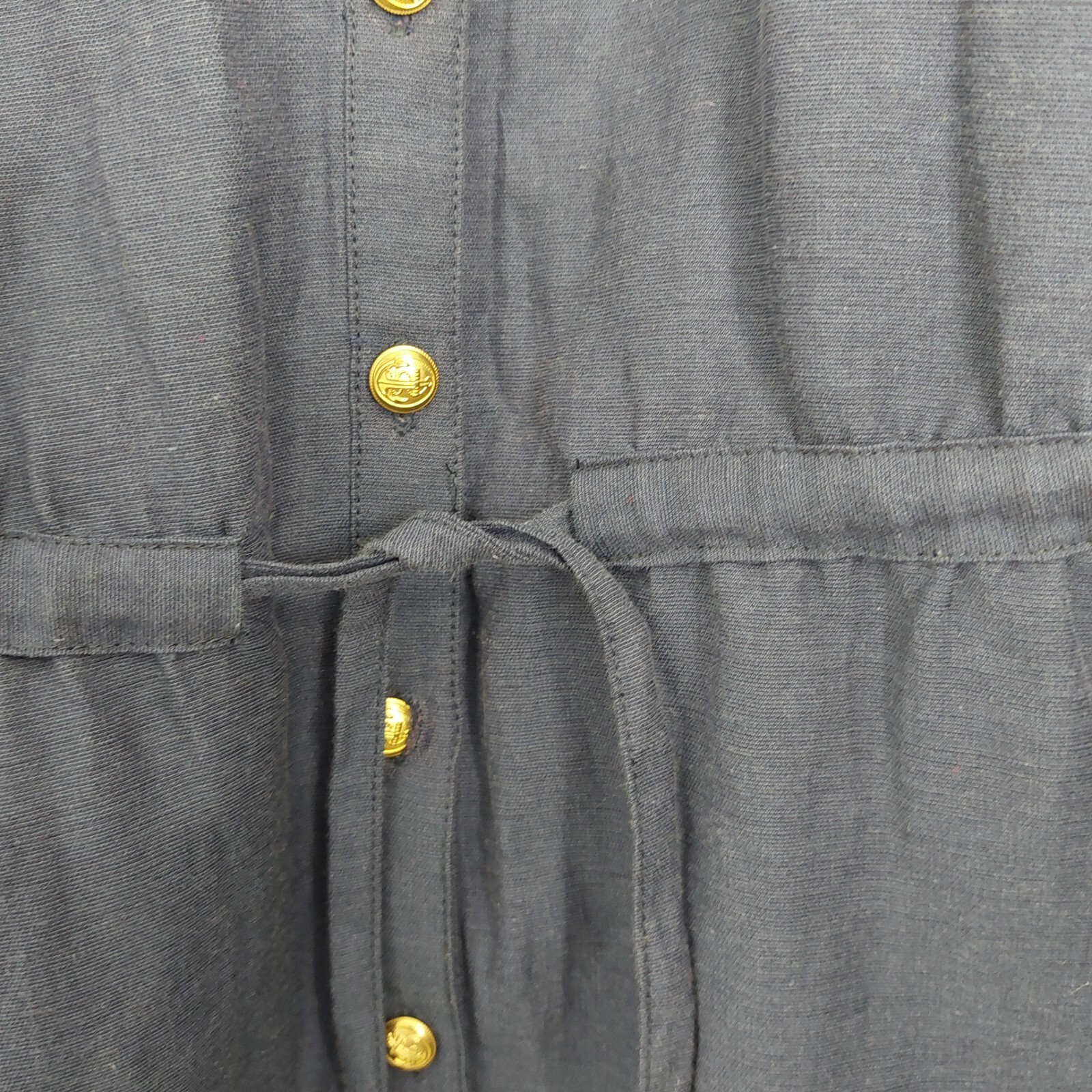 Julie Brown Vintage Size 8 Blue Button Drawstring Waist Linen Blend Shirt Dress