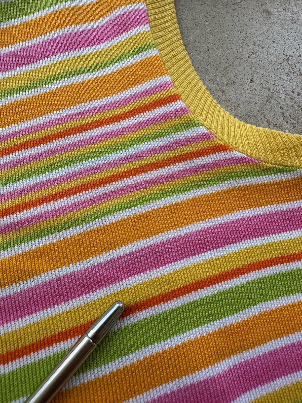 1960s 70s Stripe Knit Crop Tank Top Mod Resort Sportswear Surf Pink XS S VTG