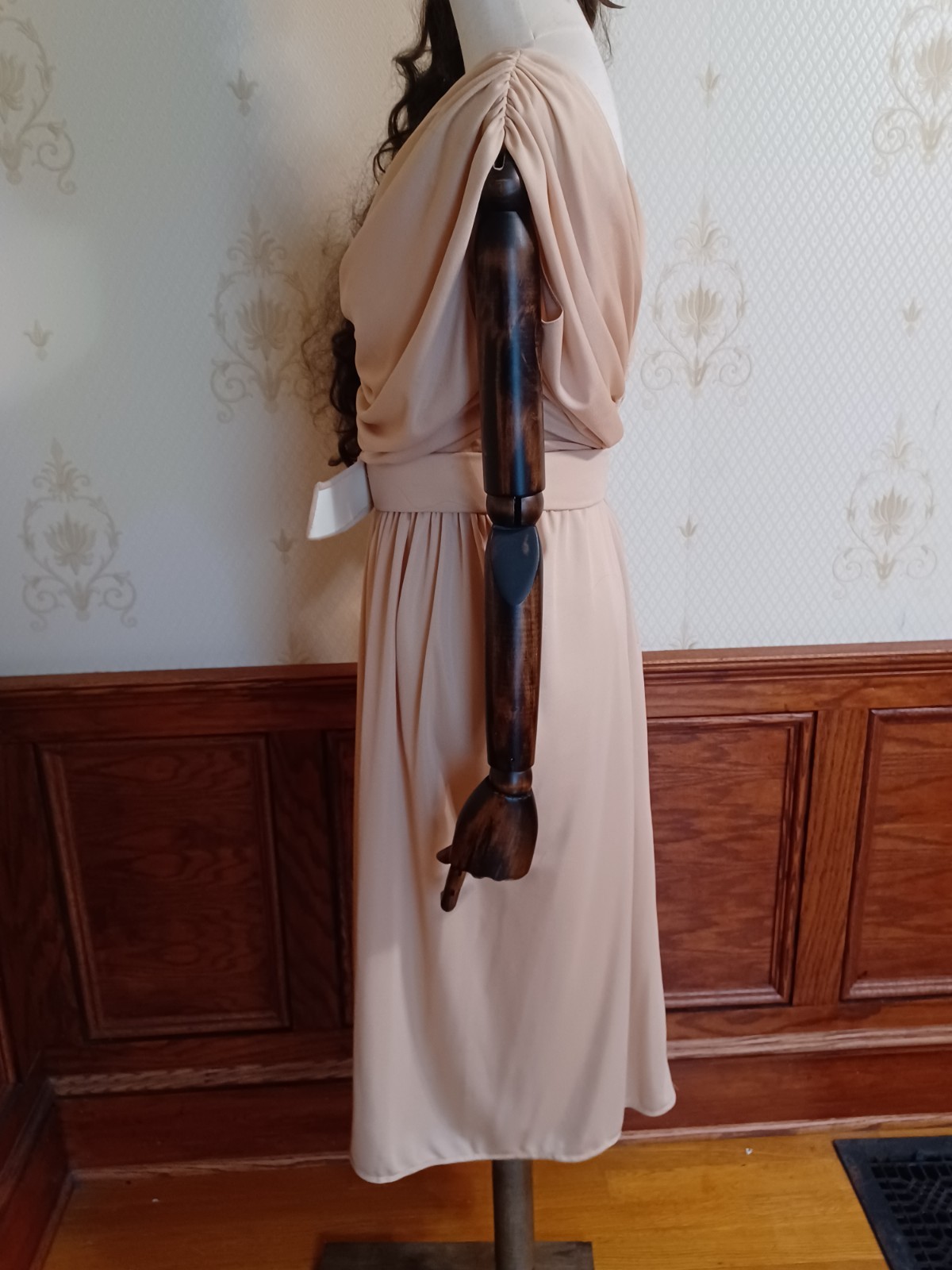 Vintage 1970s Union-Made Earth-Tone Disco Grecian Goddess Midi Dress