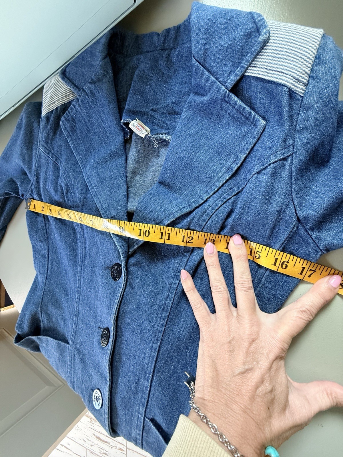 Union Made 1970s Vintage Tailored Denim Jacket Blue/White Regular Size 5