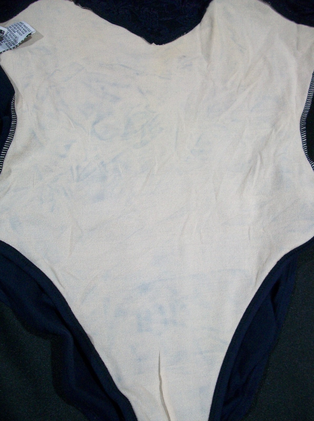 Vtg Basic Editions Blue Cotton Bodysuit Lace Cami Top M