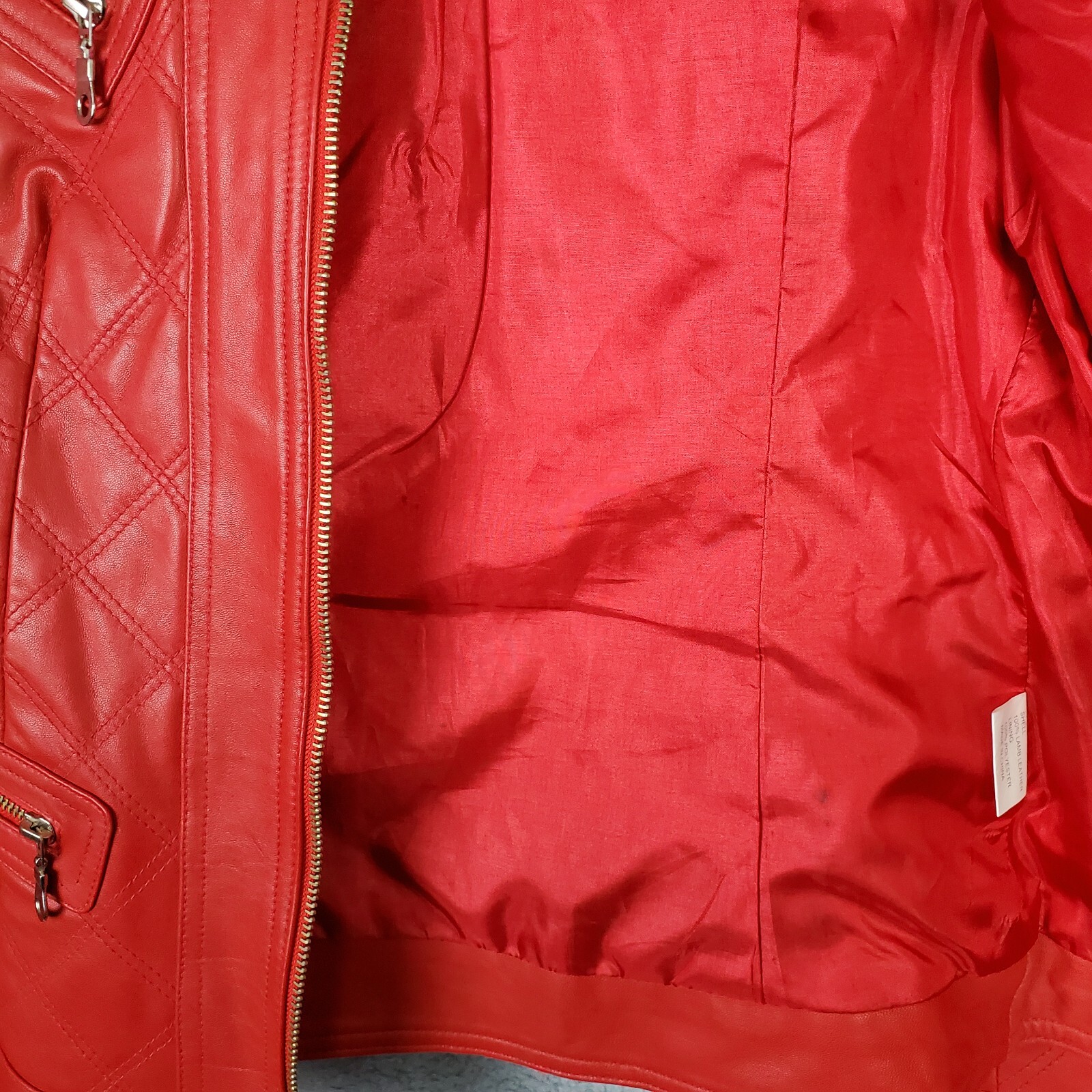 Vintage Womens Crop Lamb Leather Jacket XS Red Biker Harley Moto Full Zip Pocket