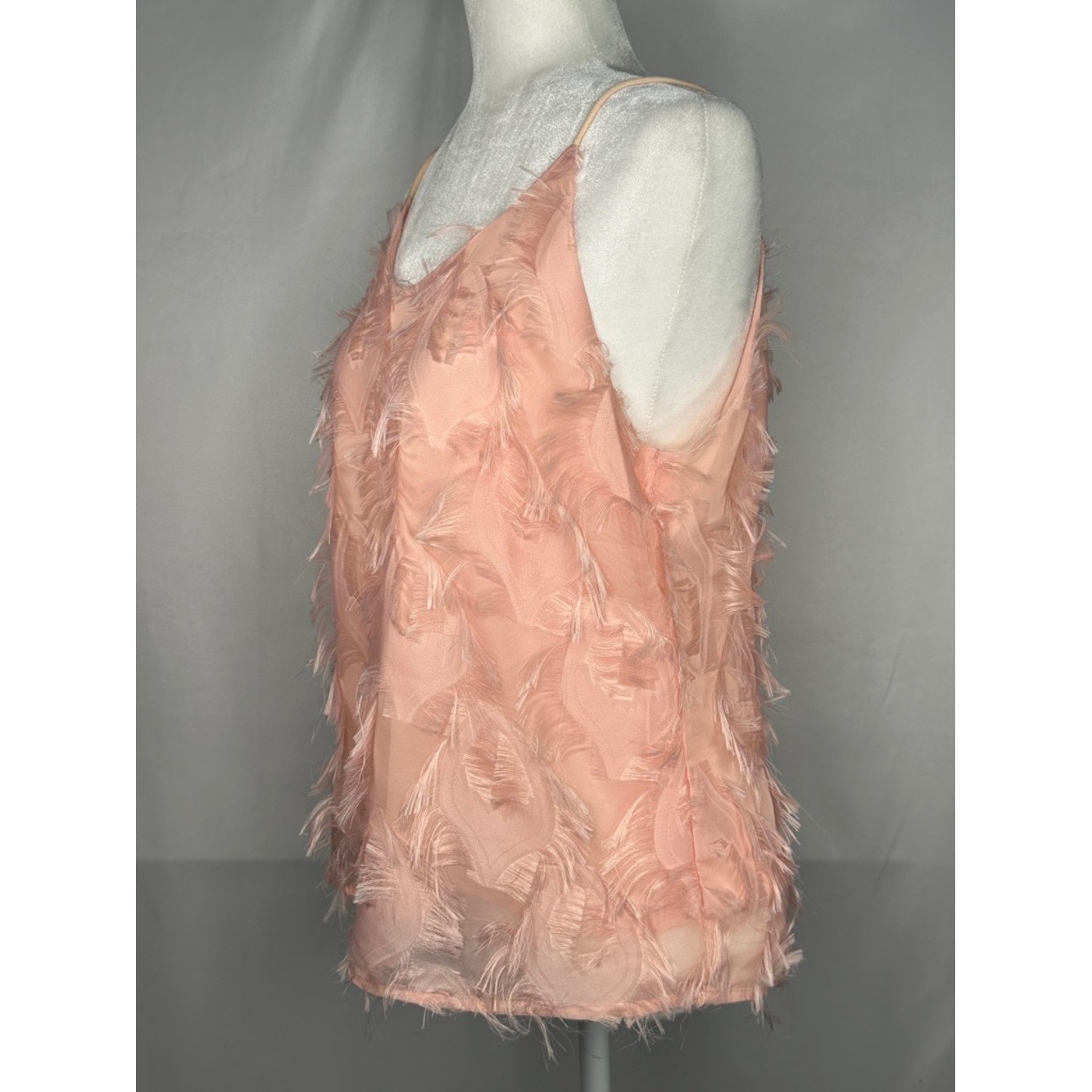 Davi & Dani Light Pink/Peach Feathered Camisole Tank Top Sz M