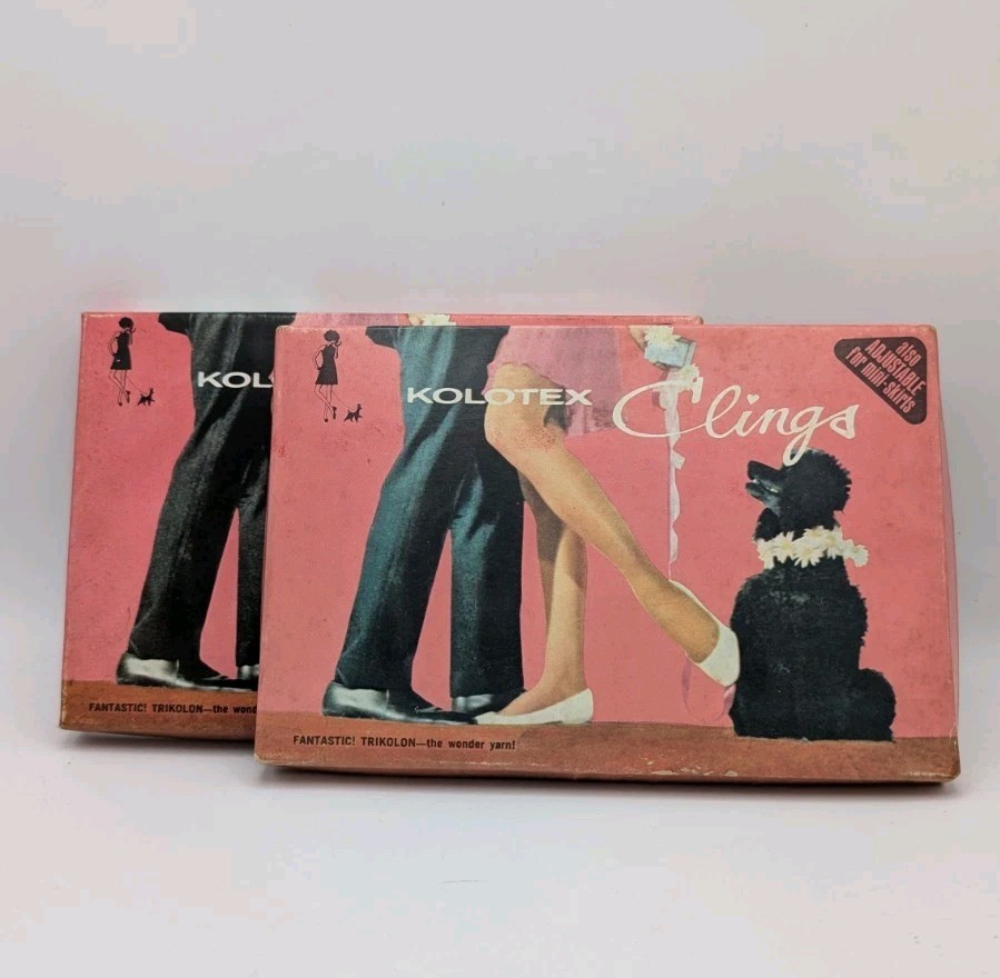 2× Kolotex Clings 15D Vintage Stockings NOS FLAME 9½–10 Seamless Nylon Brown