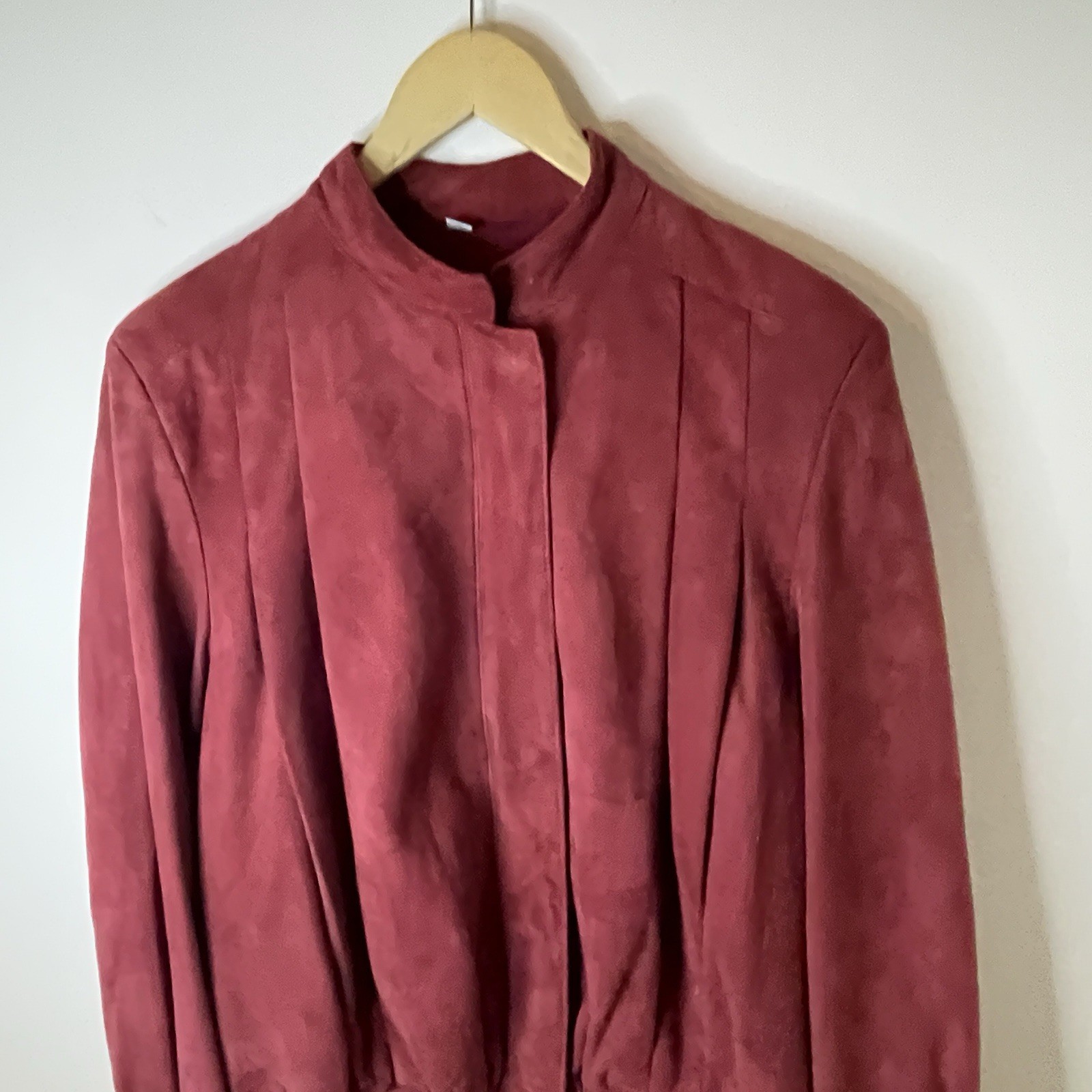VTG Jeffrey Bank Raspberry Red Suede Moto Bomber Blouson Jacket Pleats Sz 10