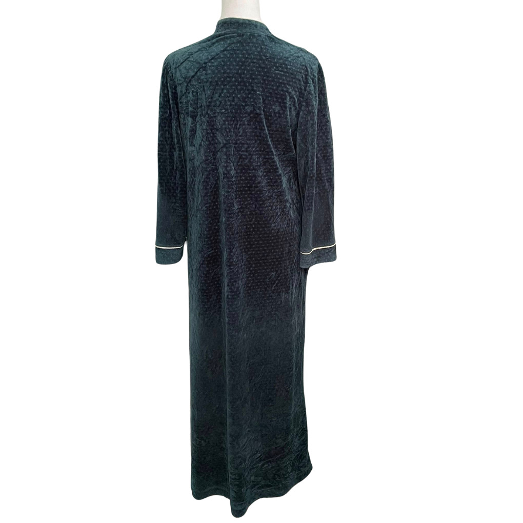 Vintage Heather Velour Robe Half Zip Embroidered USA 70s 80s Dark Teal M