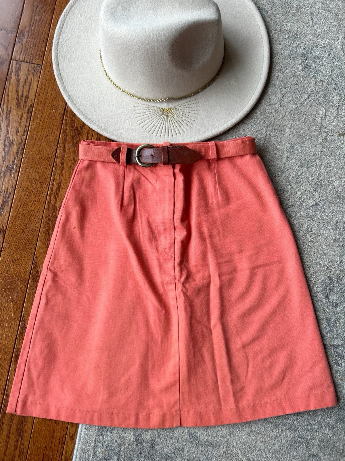 Vintage Mini Skirt Salmon Khaki XXS 1970s READ
