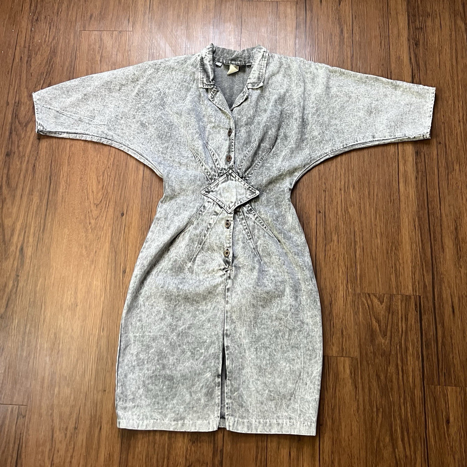 Vintage Champagne West Dress Size 7/8 Gray Acid Wash Denim Dolman USA 80s 90s
