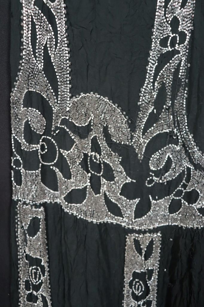 VINTAGE 1920&rsquo;S BLACK SILK CREPE FLAPPER BEADED DRESS FOR STUDY OR APPLIQUE
