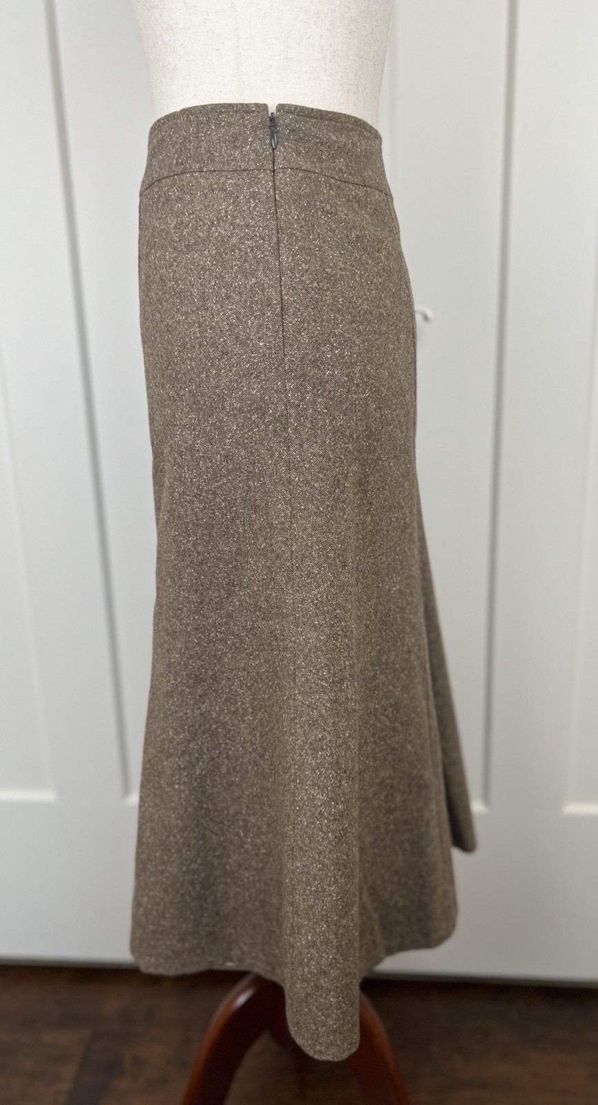 Vintage Pendleton Wool Silk Tweed A-Line Midi Skirt Brown Made USA Size 14