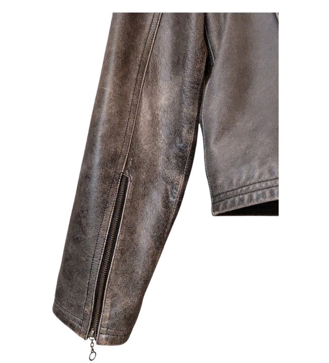 American Eagle Vtg Leather Biker Jacket Brown Distressed Cafe Racer Women&rsquo;s Med